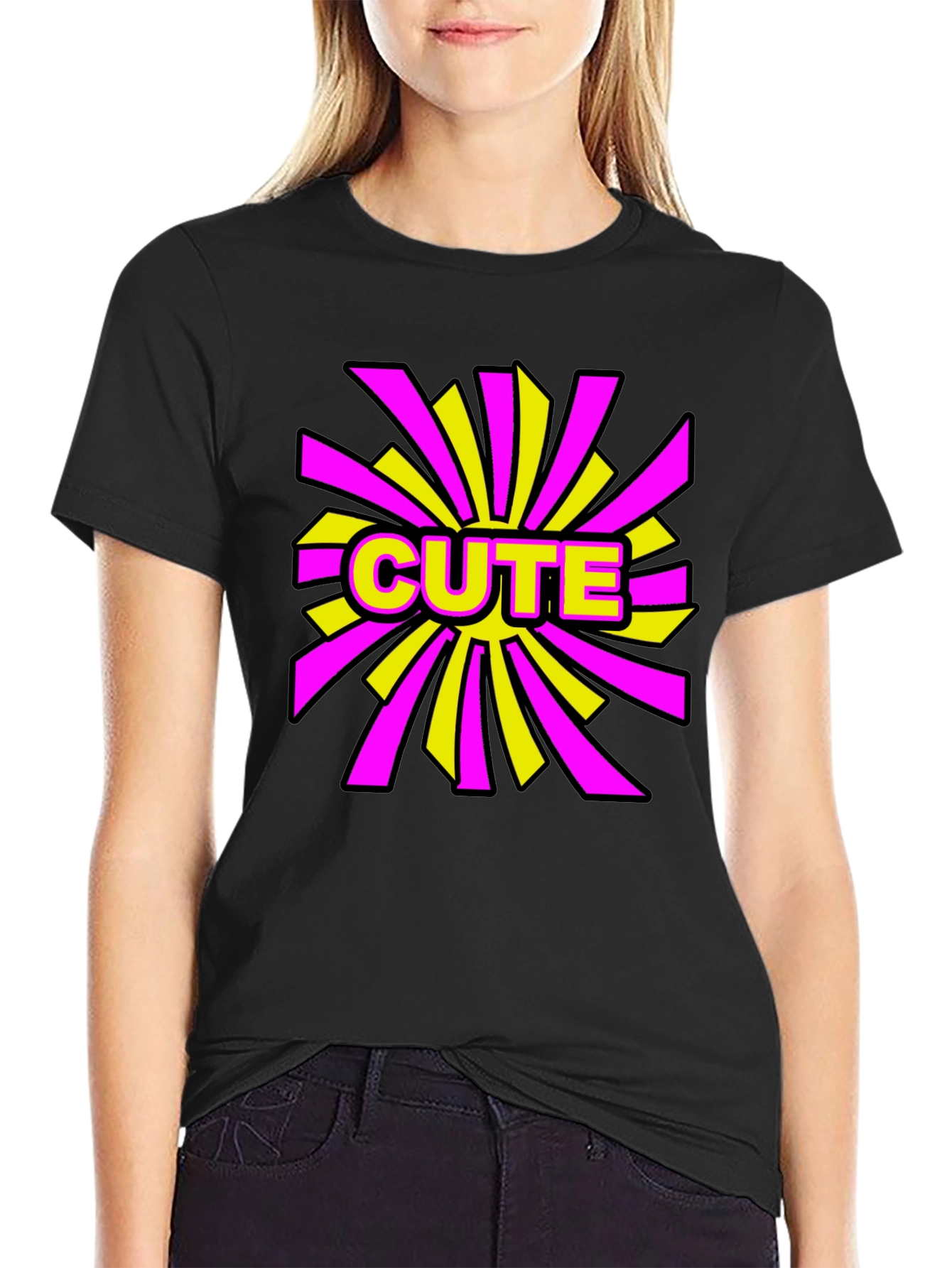 Cute Graphic Print Black T-Shirt