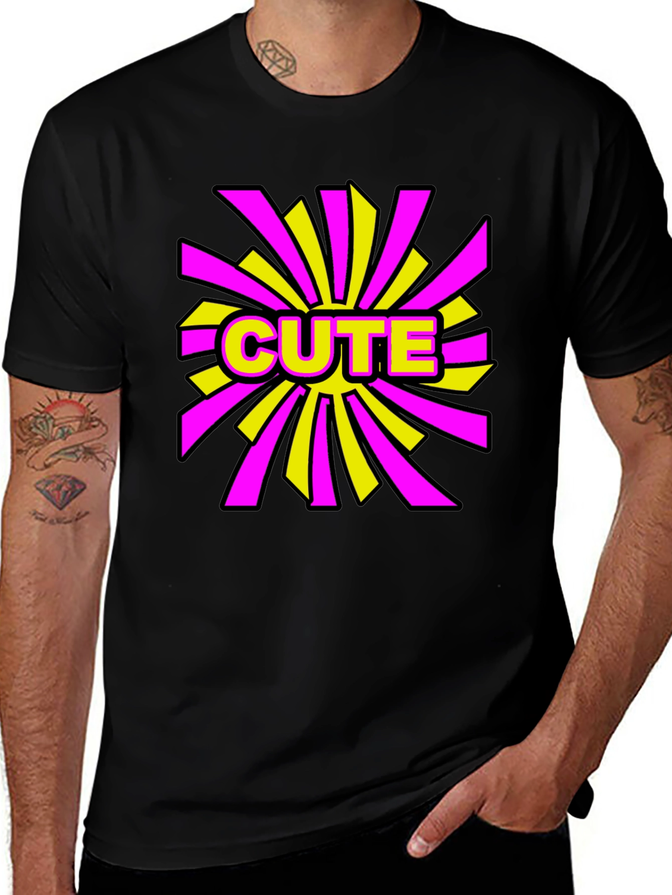 Cute Graphic Print Black T-Shirt