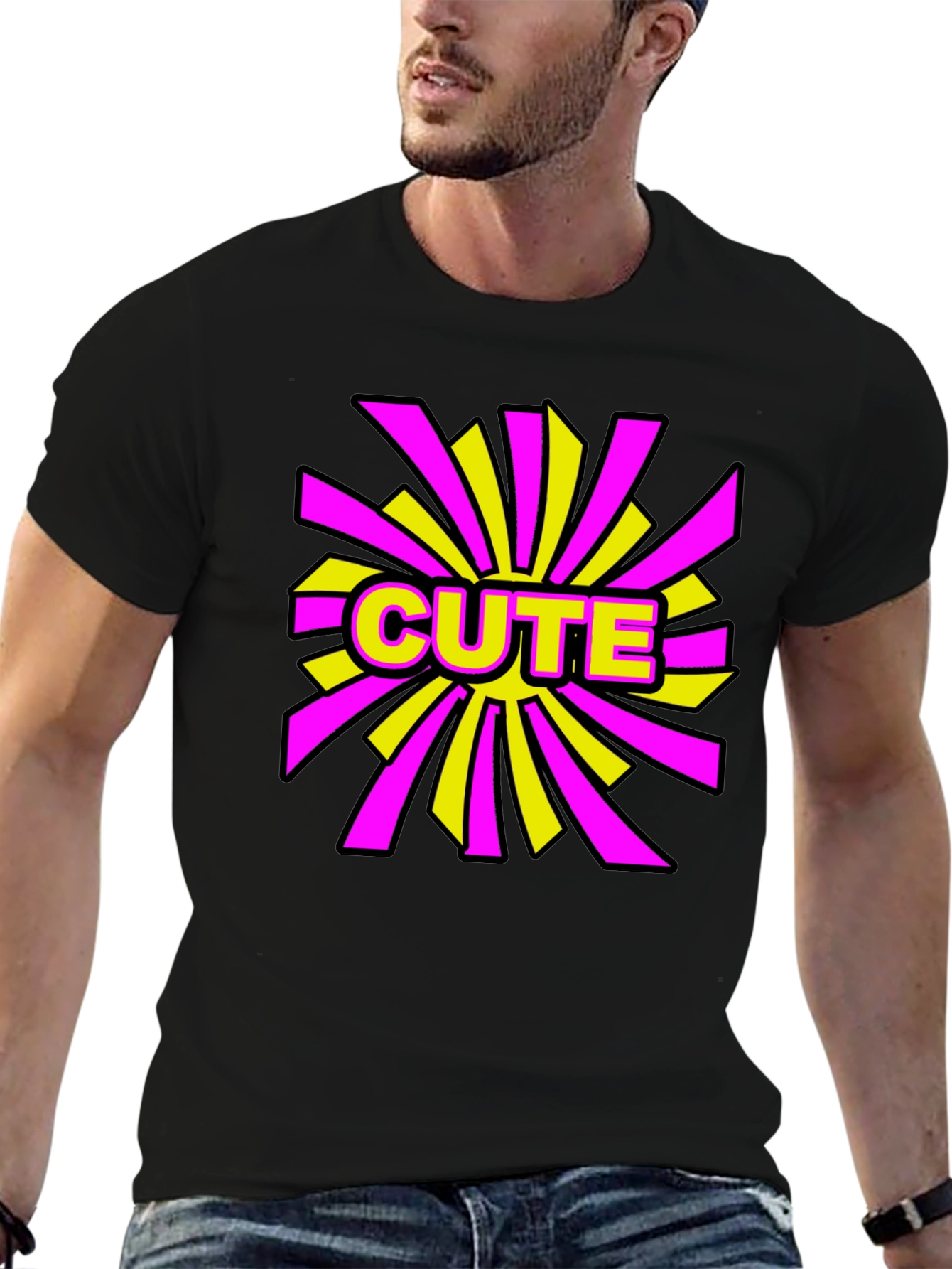 Cute Graphic Print Black T-Shirt