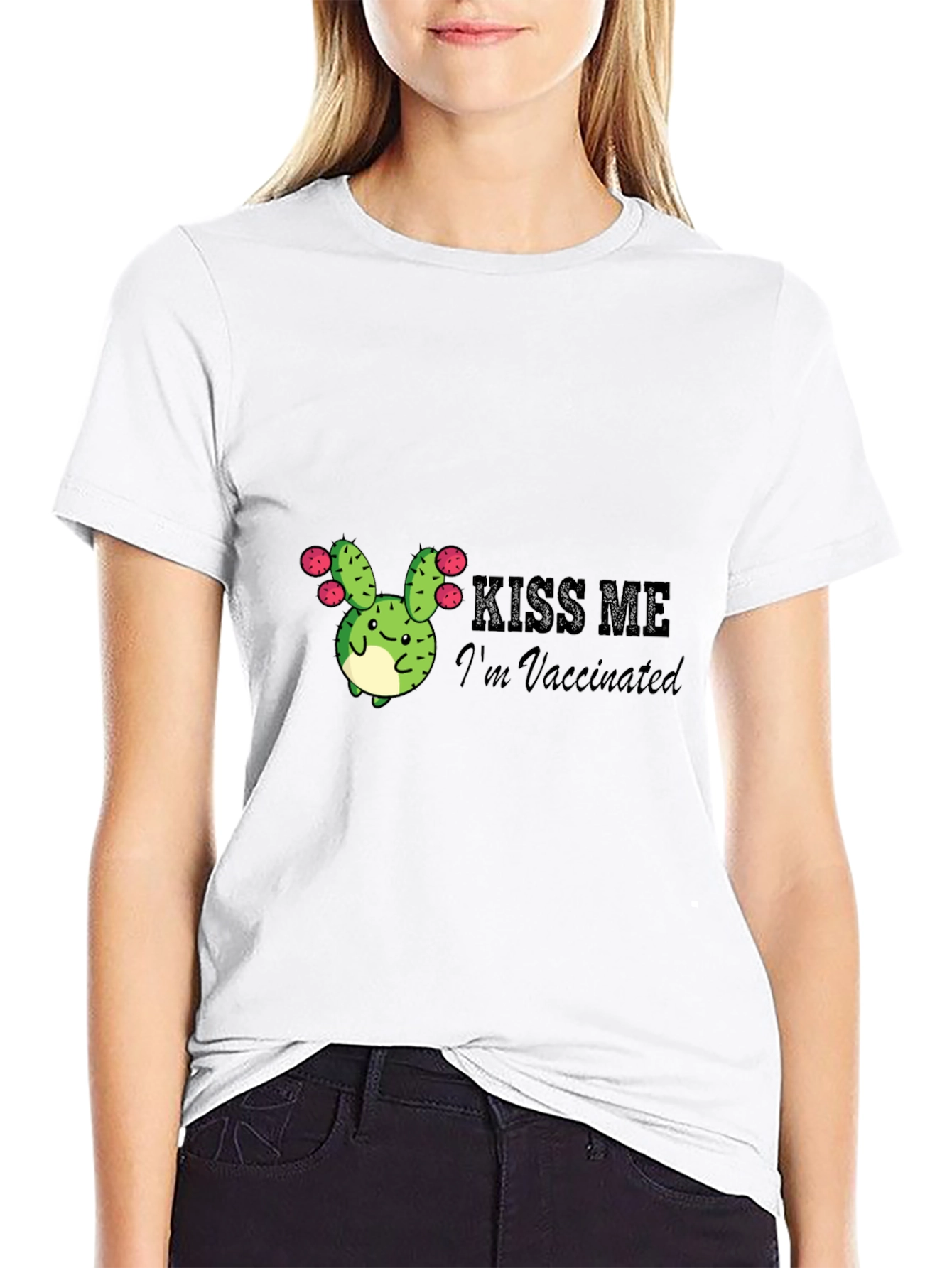 Kiss Me Im Vaccinated Cactus Graphic Tee