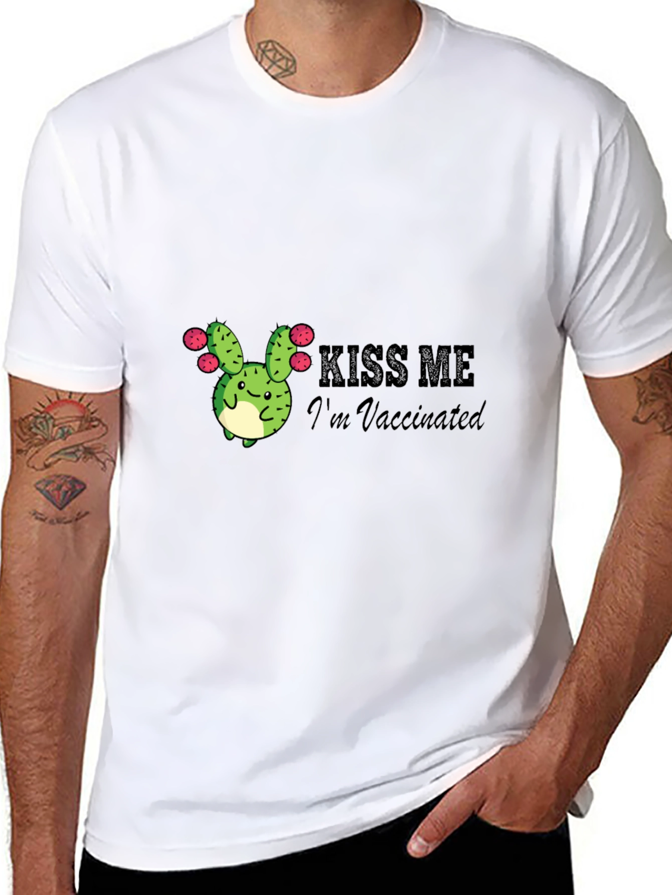 Kiss Me Im Vaccinated Cactus Graphic Tee