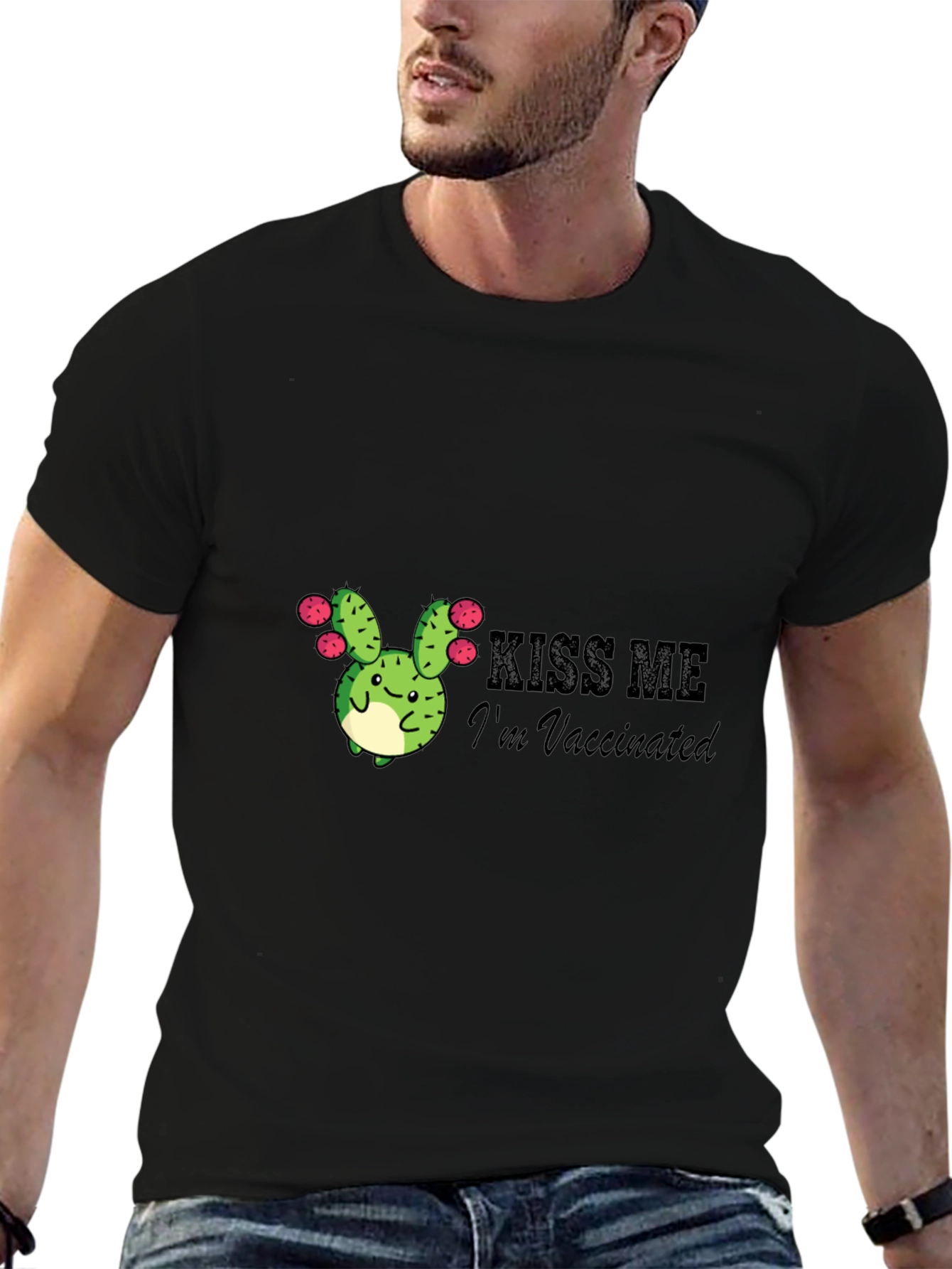 Kiss Me Im Vaccinated Cactus Graphic Tee