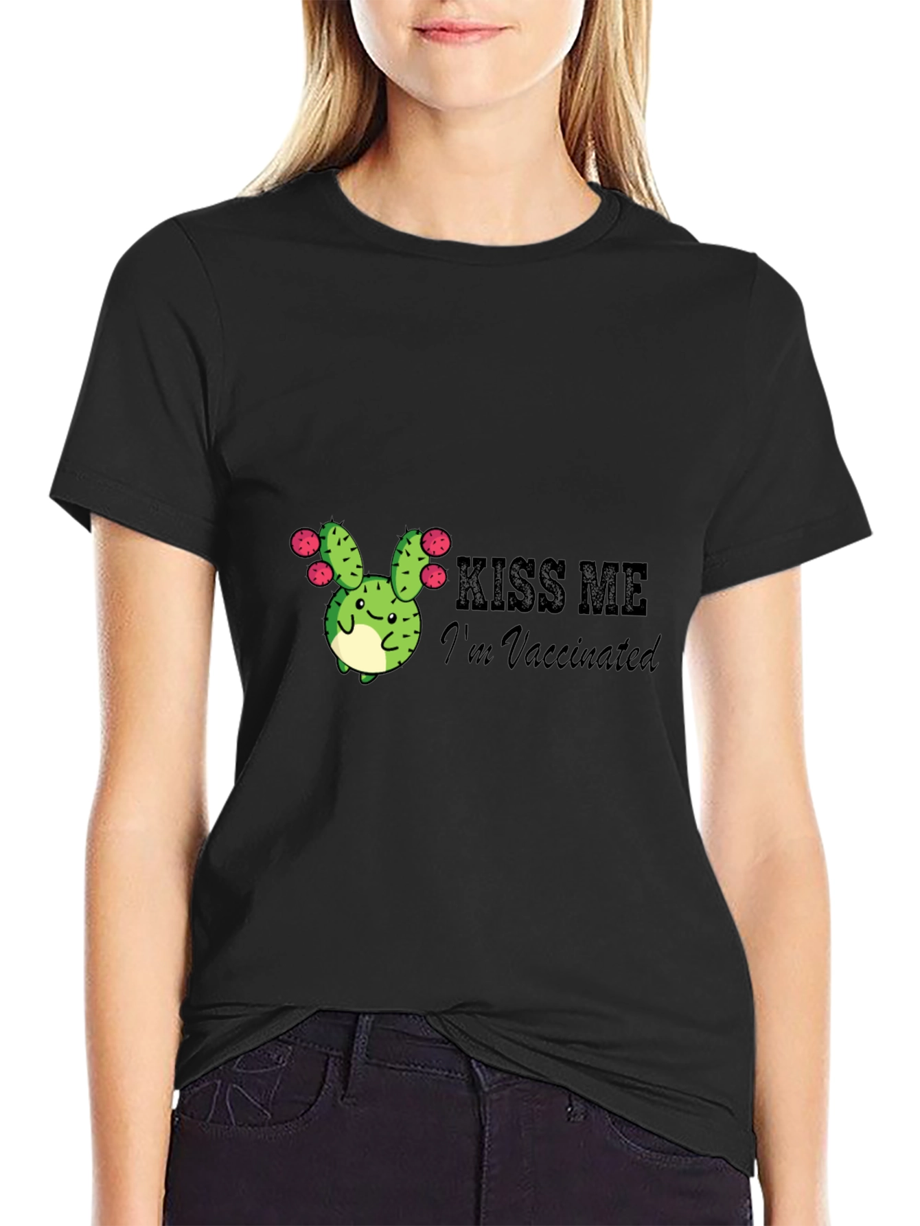Kiss Me Im Vaccinated Cactus Graphic Tee
