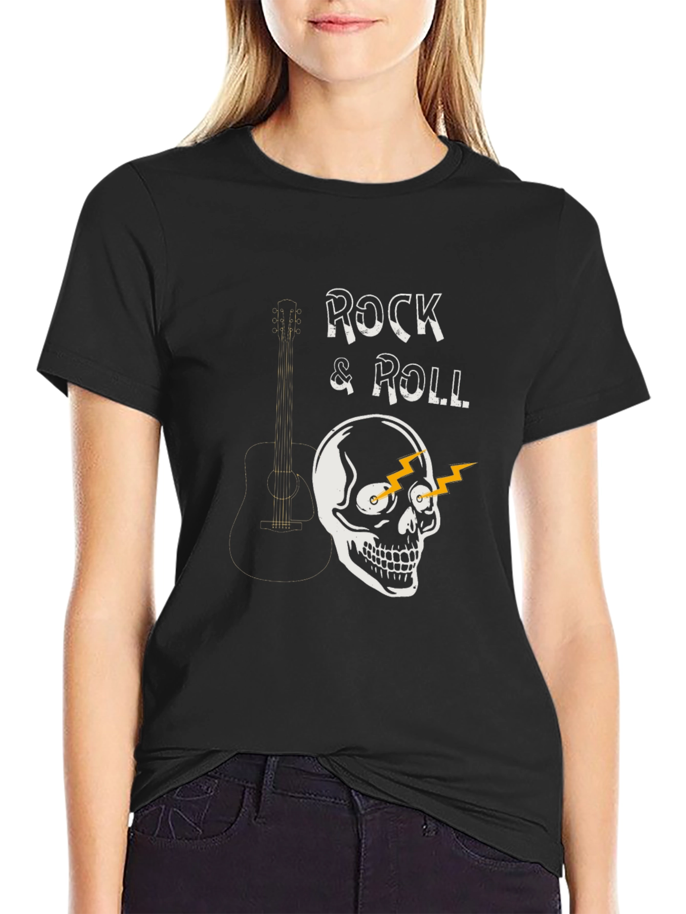 Rock & Roll Skull Graphic Tee - Black