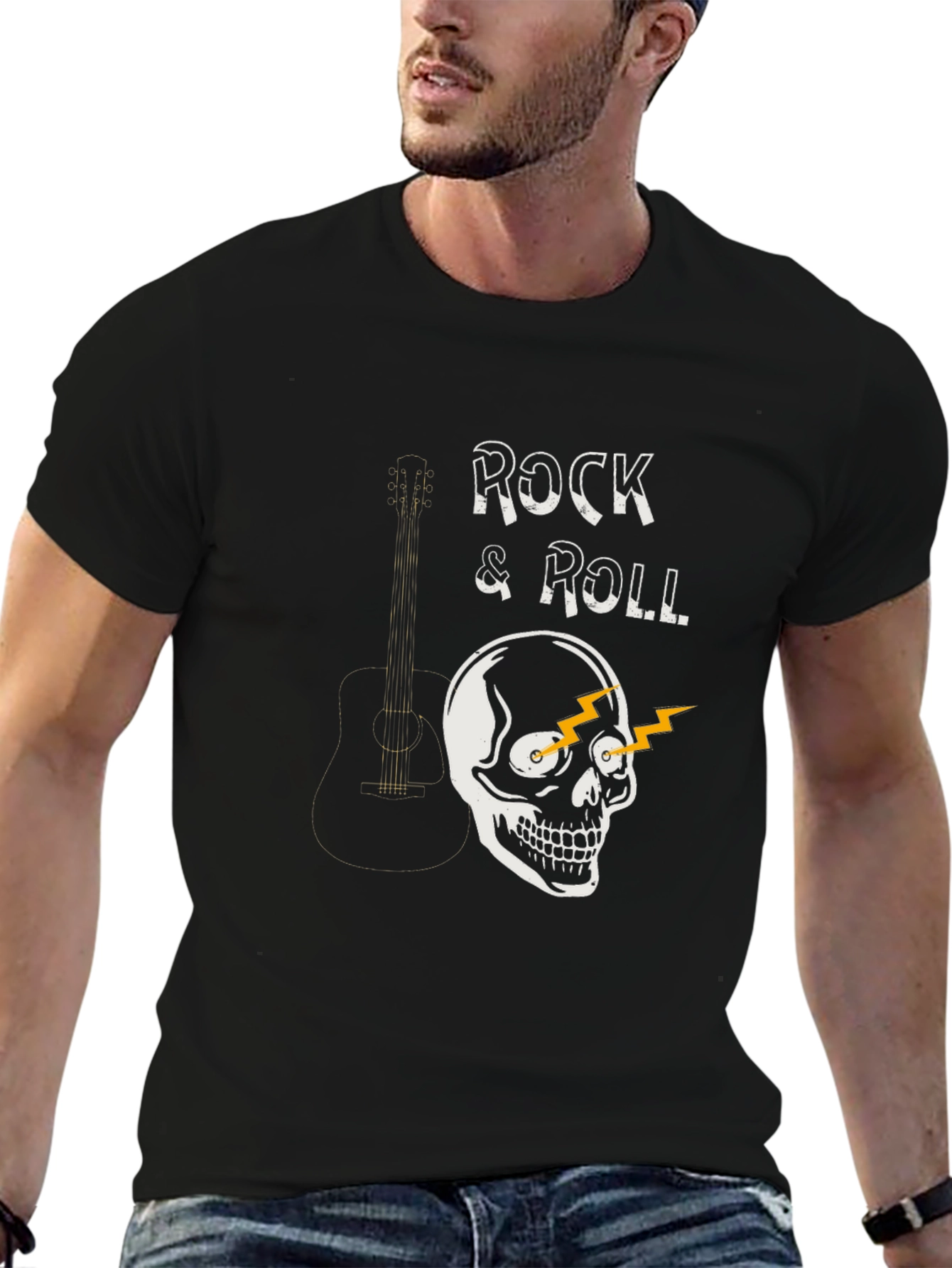 Rock & Roll Skull Graphic Tee - Black