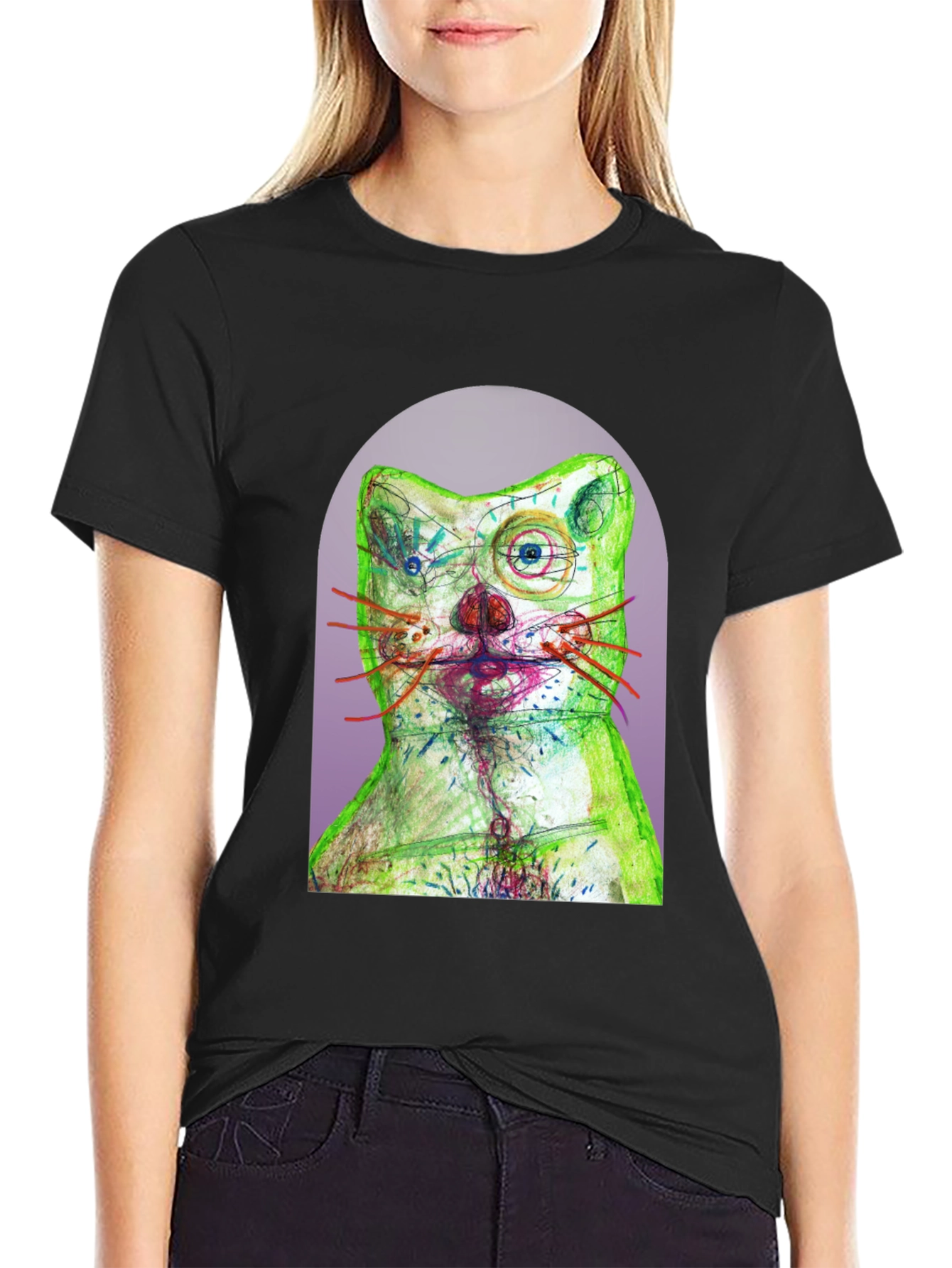 Artistic Cat Graphic T-Shirt - Unique Design