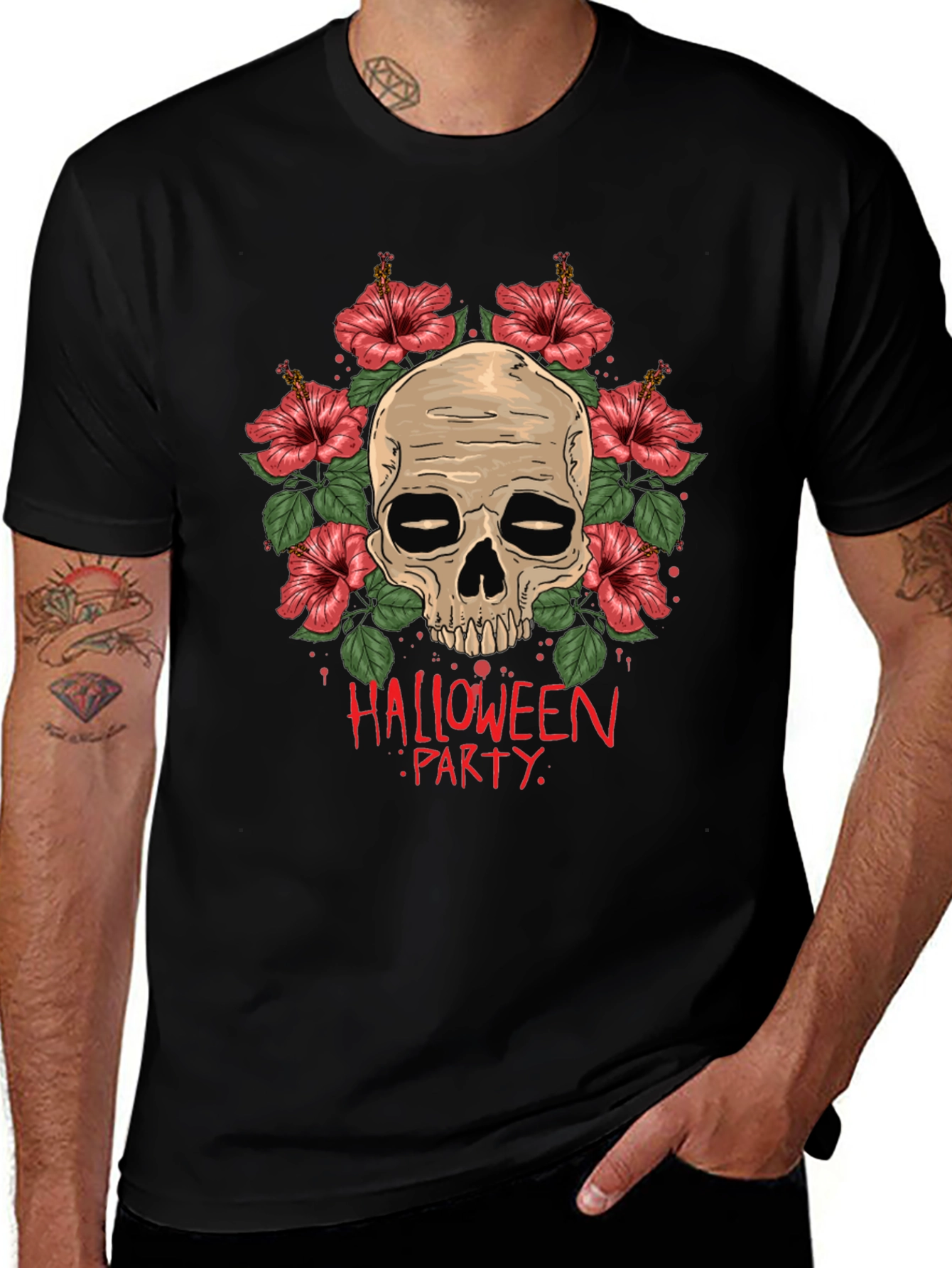 Skull & Floral Halloween Party T-Shirt