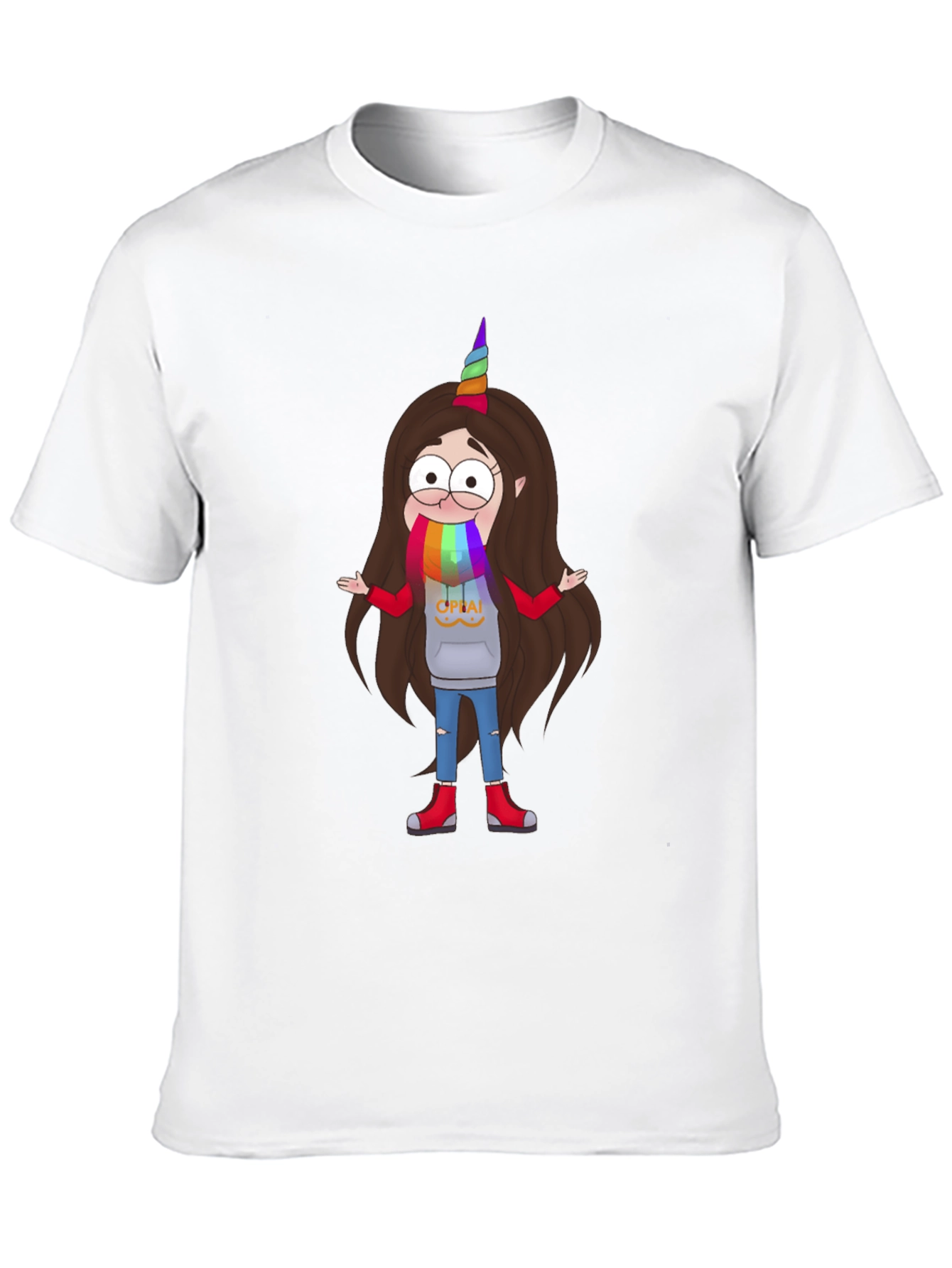Cartoon Unicorn Character Black T-Shirt