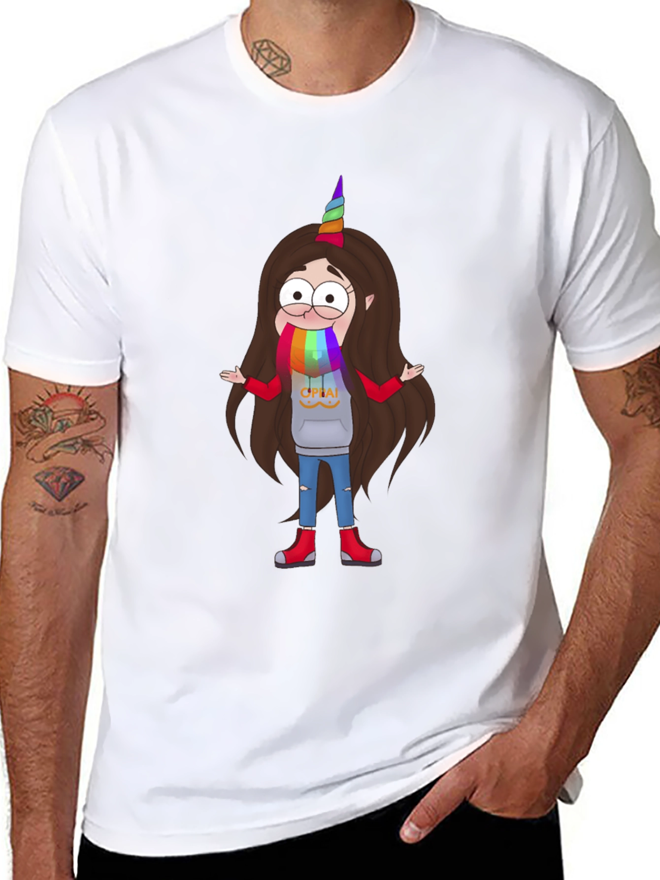 Cartoon Unicorn Character Black T-Shirt