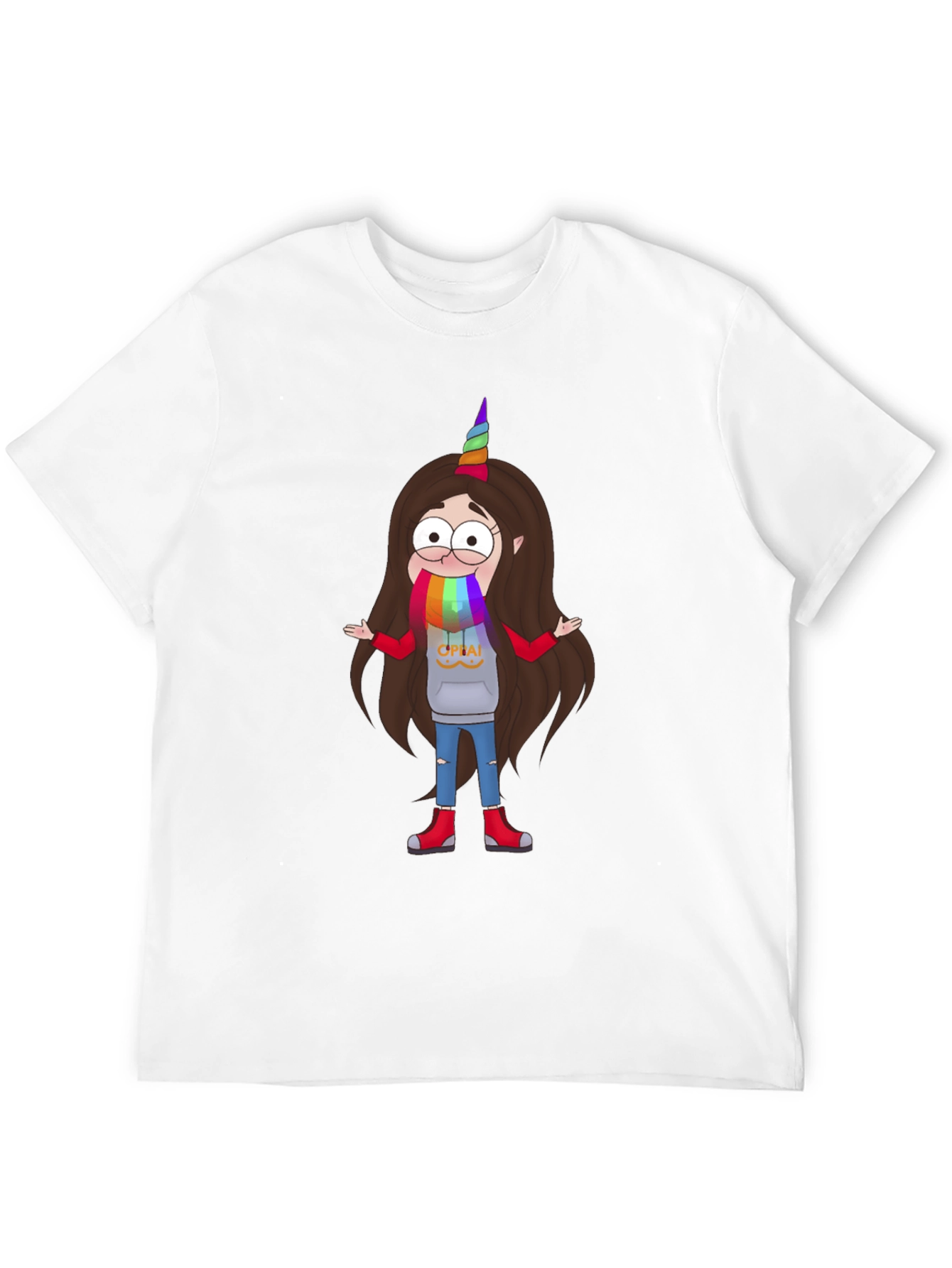 Cartoon Unicorn Character Black T-Shirt