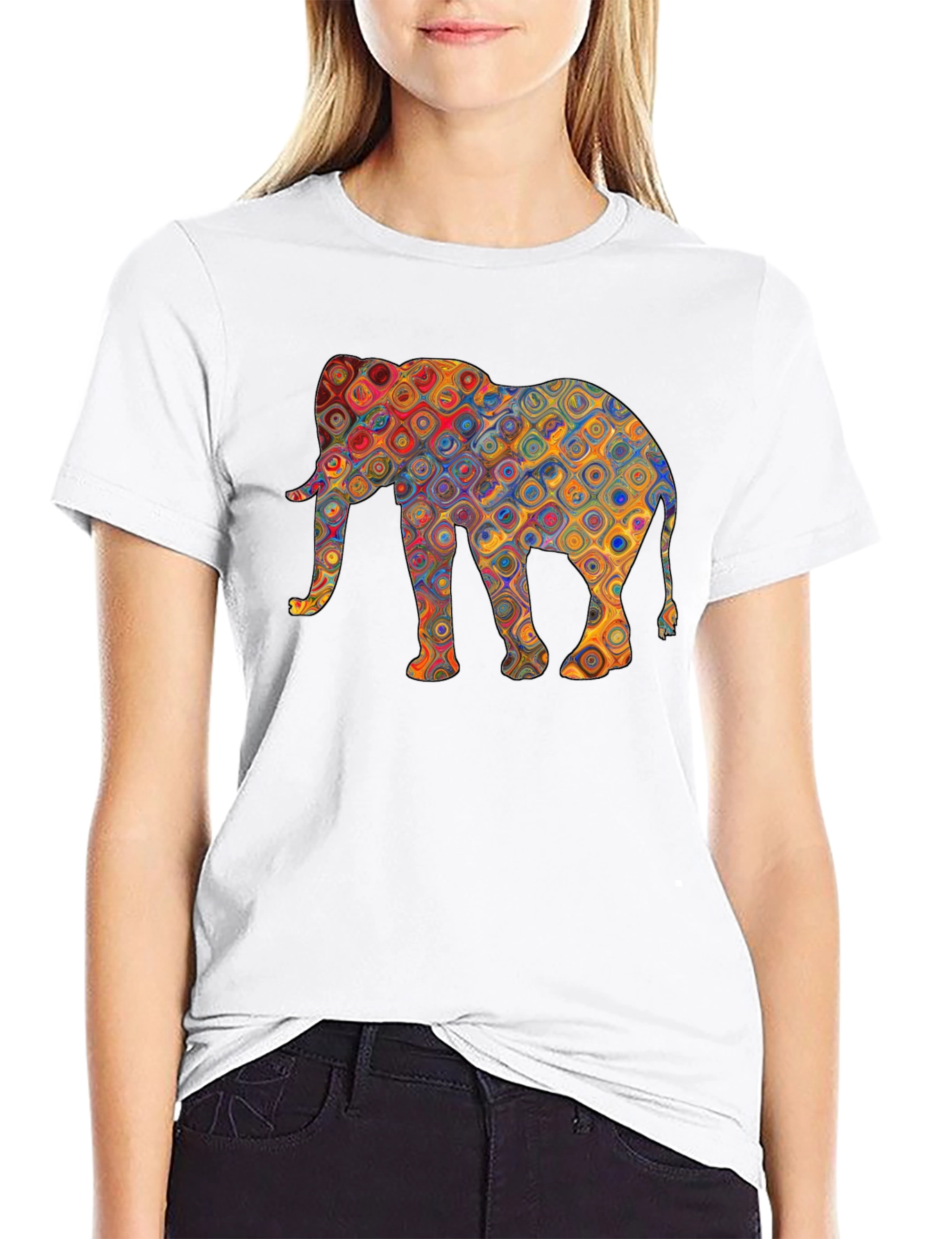 Elephant Pattern Black T-Shirt