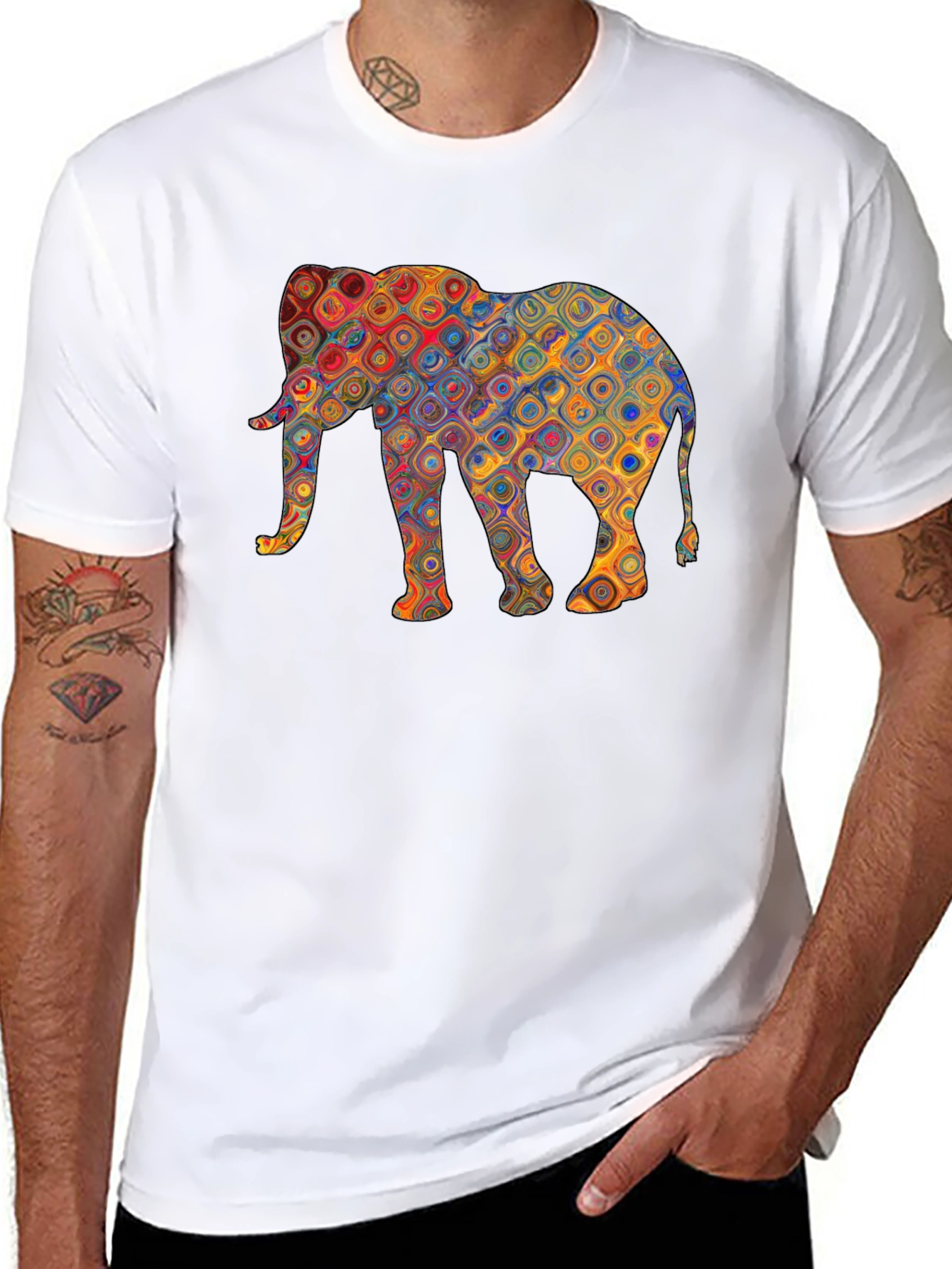 Elephant Pattern Black T-Shirt
