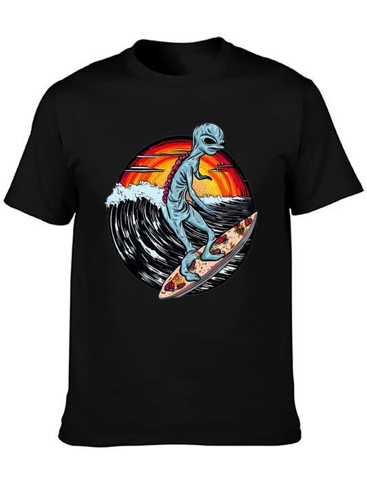 Alien Surfing Pizza T-Shirt