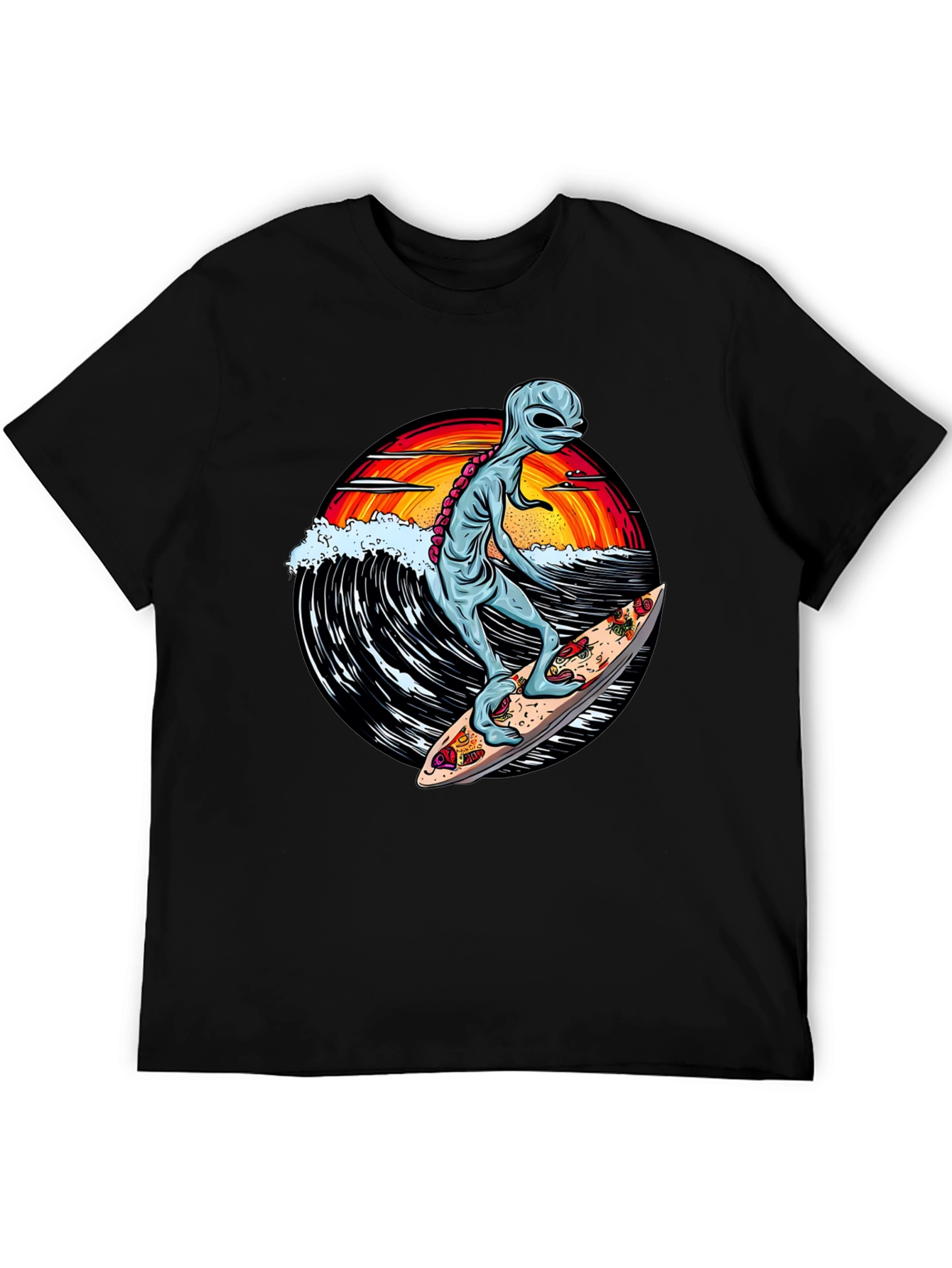 Alien Surfing Pizza T-Shirt