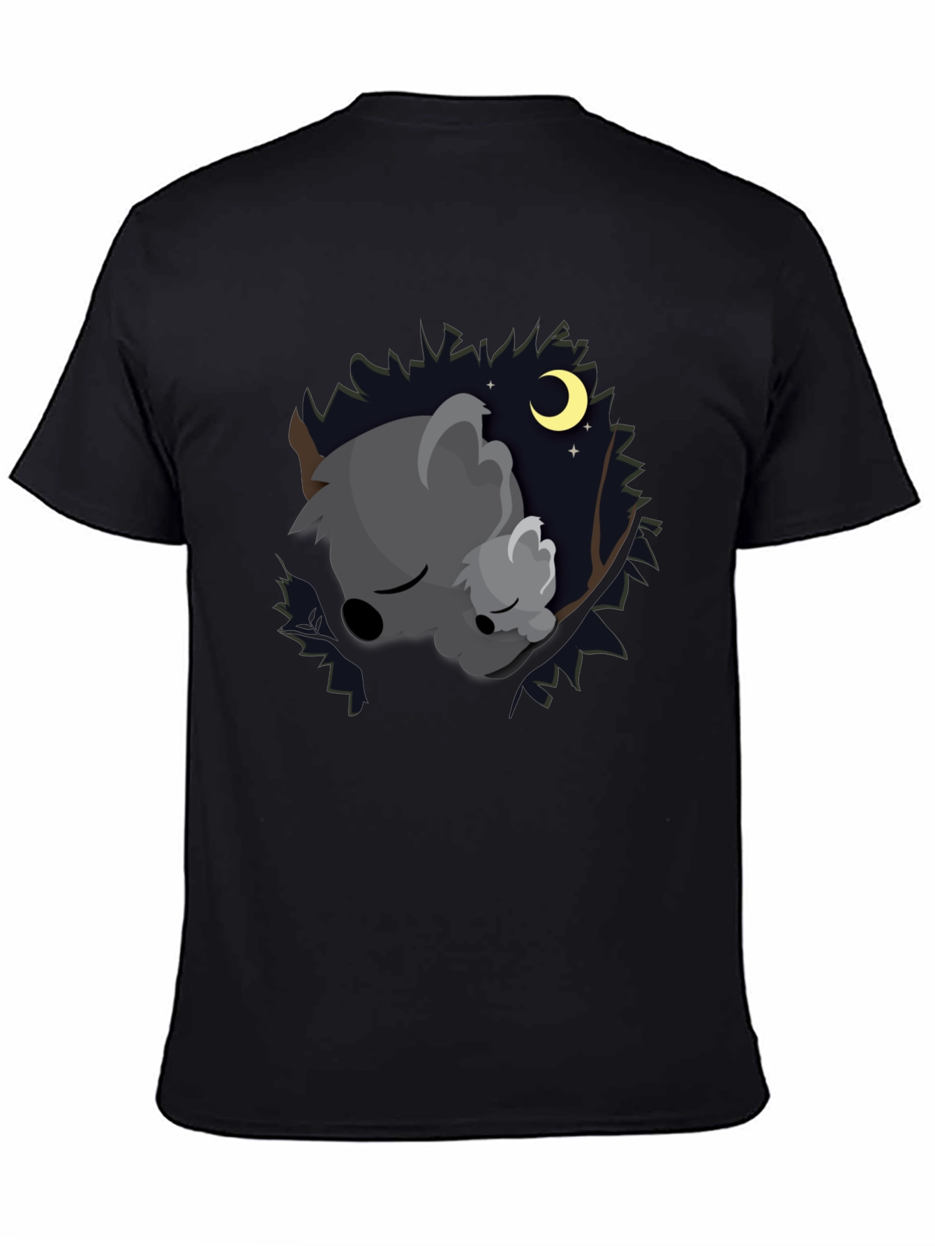 Cute Koala Moon Black T-Shirt