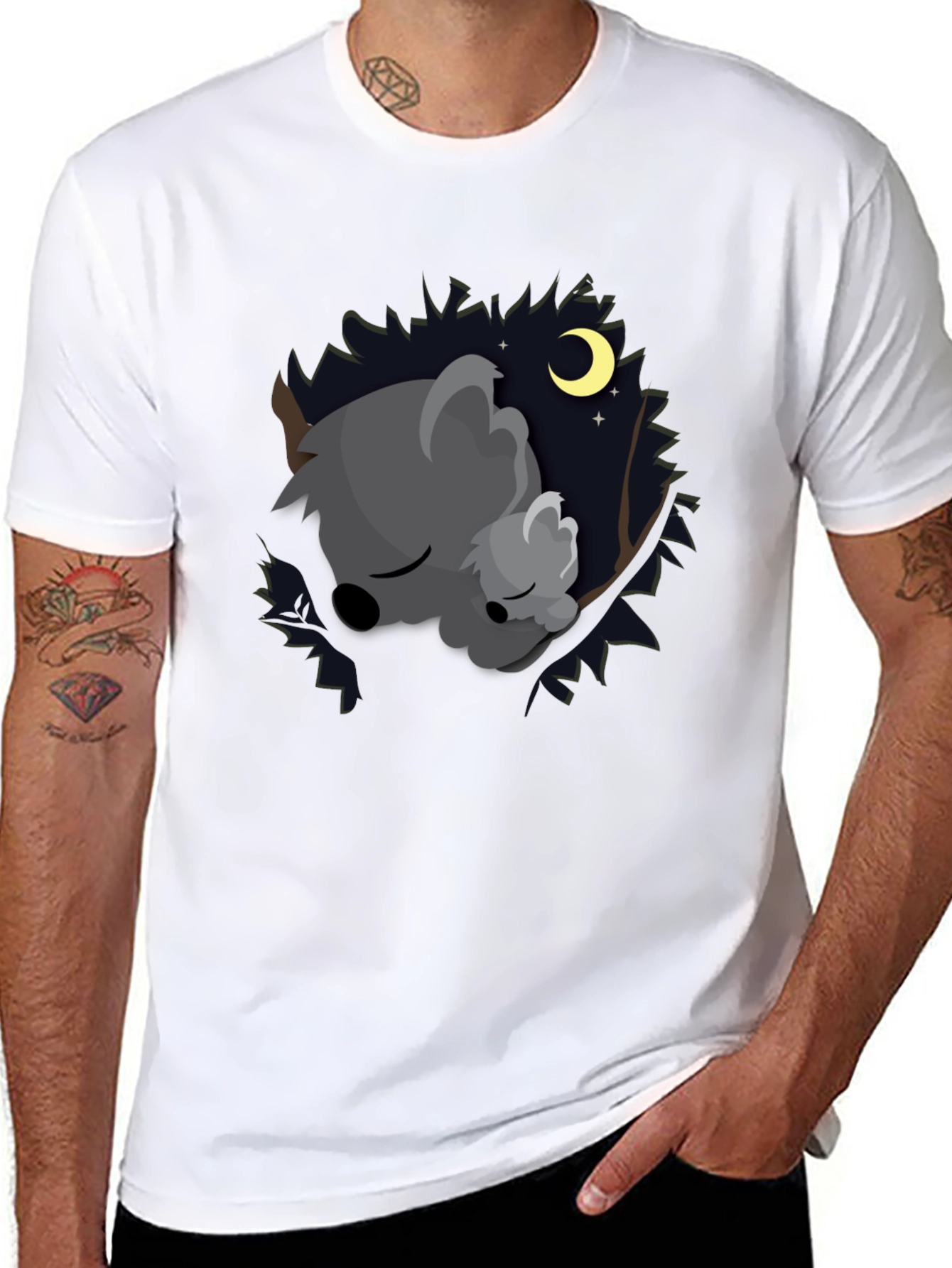 Cute Koala Moon Black T-Shirt