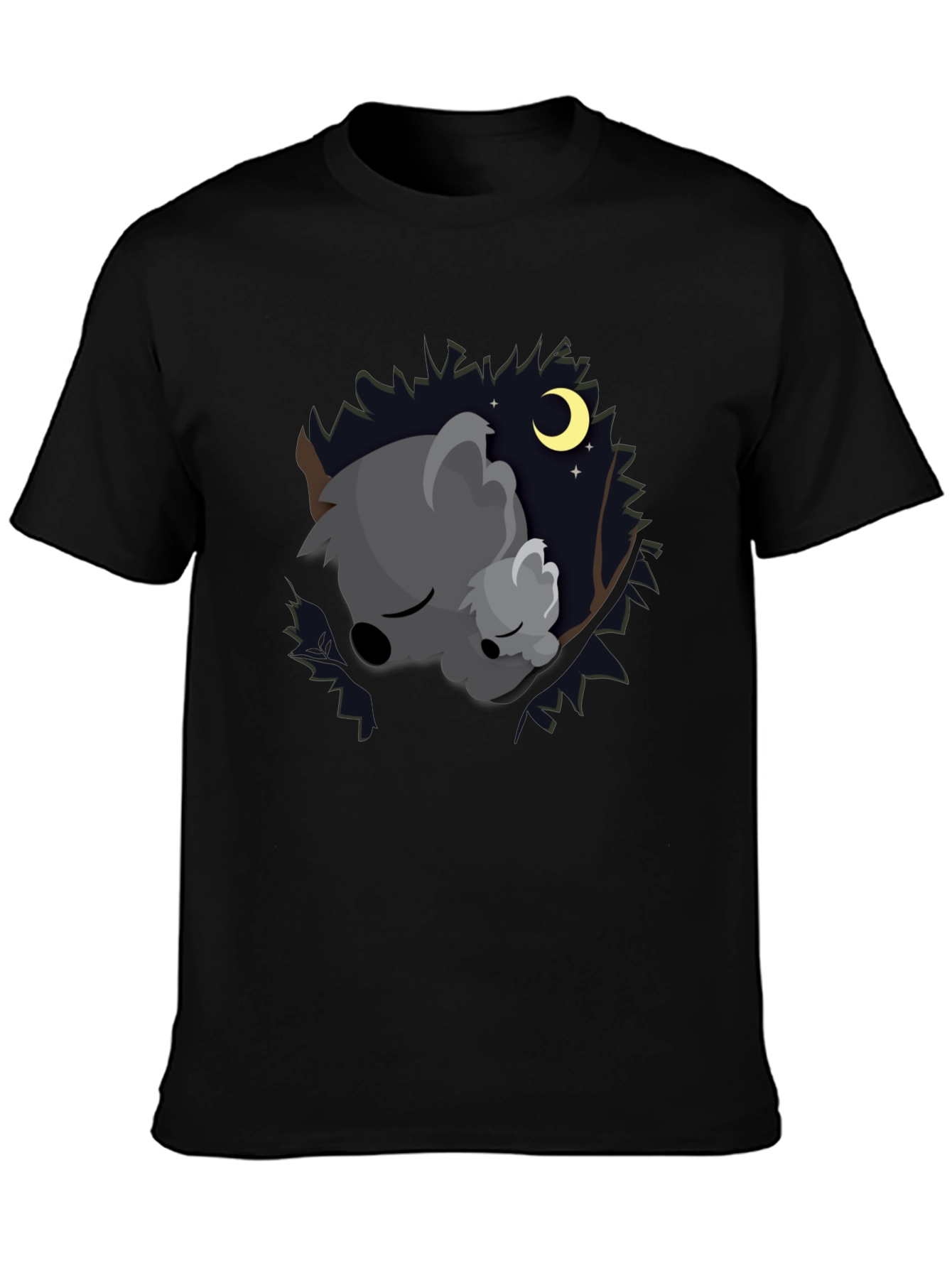 Cute Koala Moon Black T-Shirt
