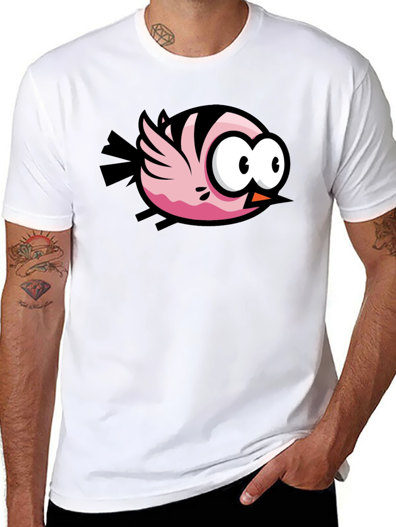 Cartoon Bird Graphic Black T-Shirt