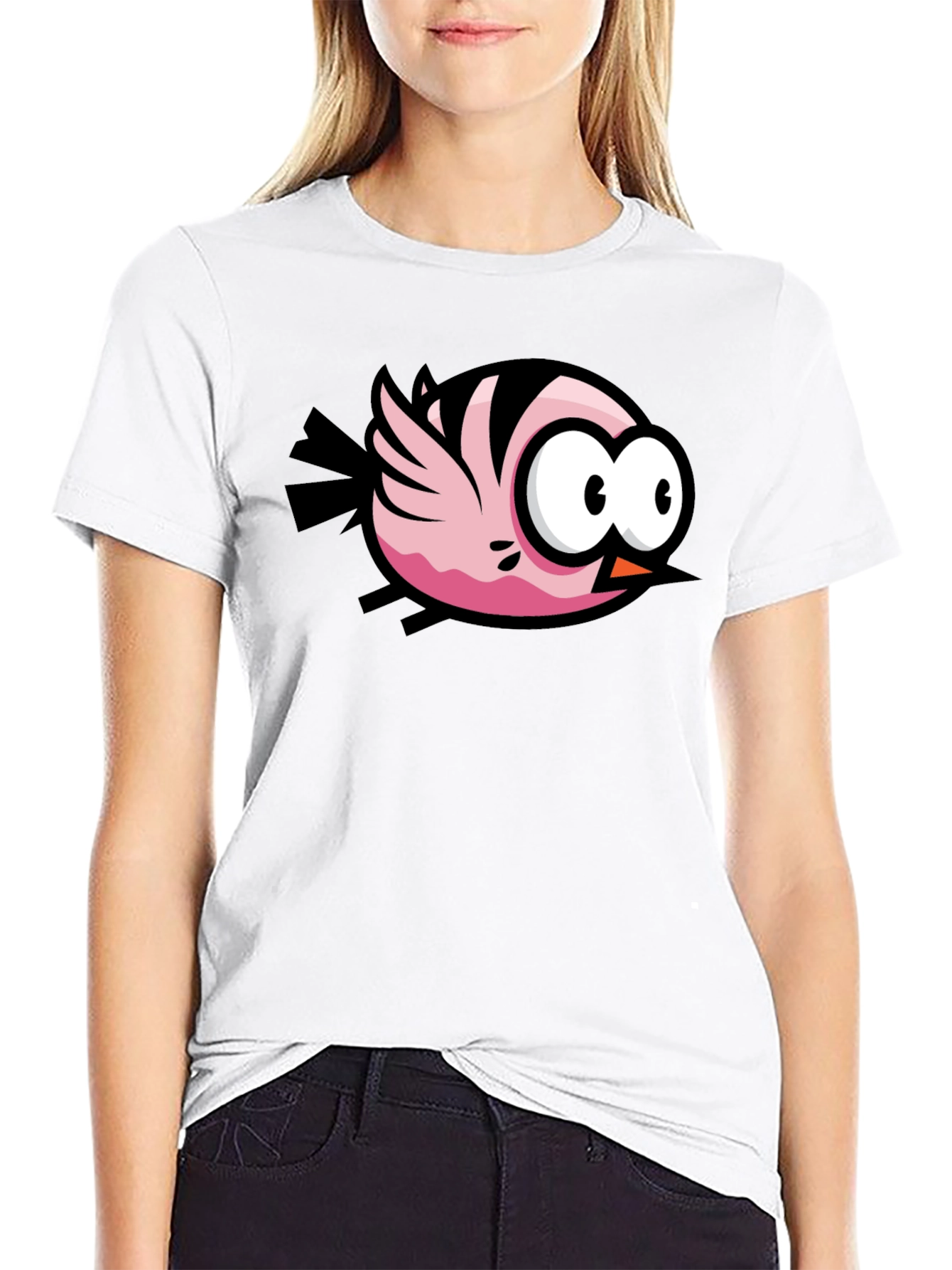 Cartoon Bird Graphic Black T-Shirt