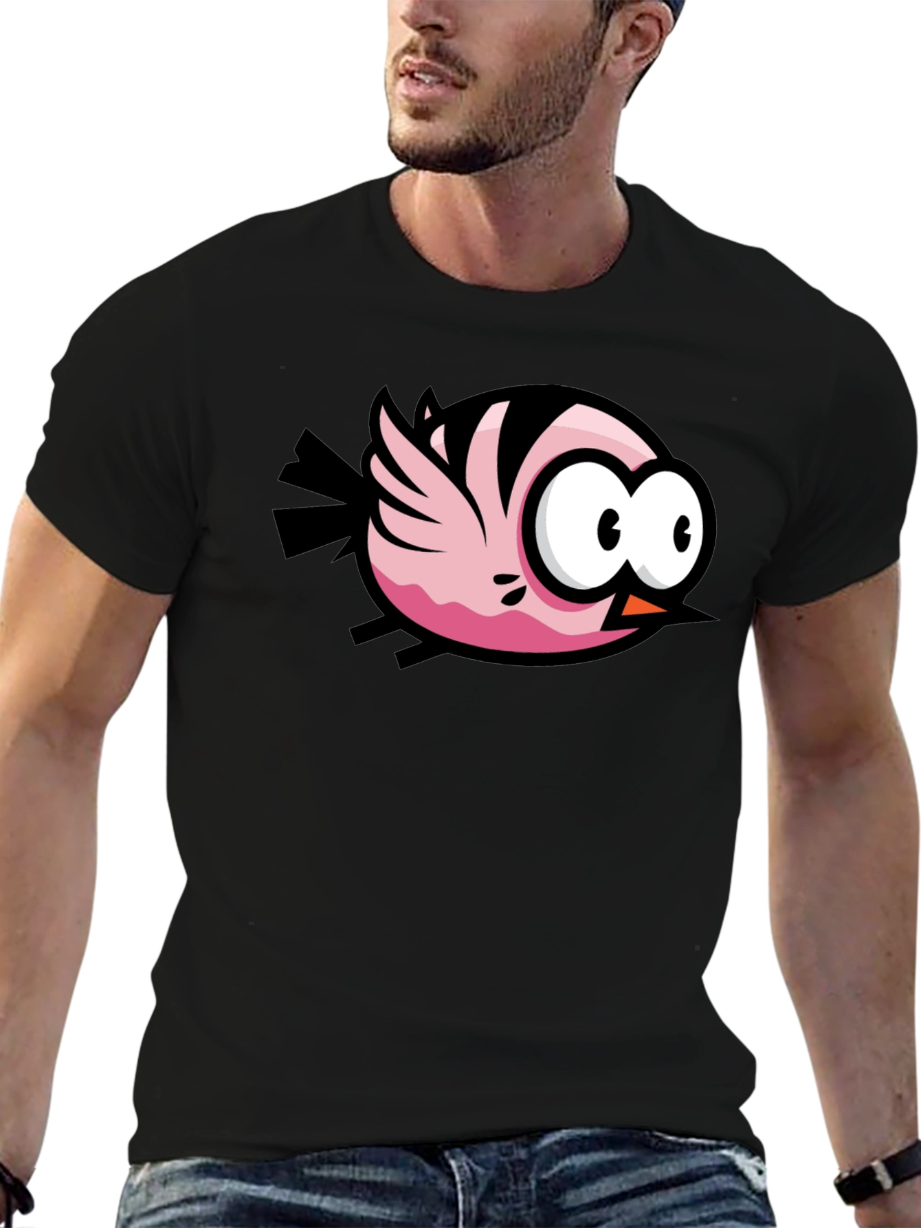 Cartoon Bird Graphic Black T-Shirt
