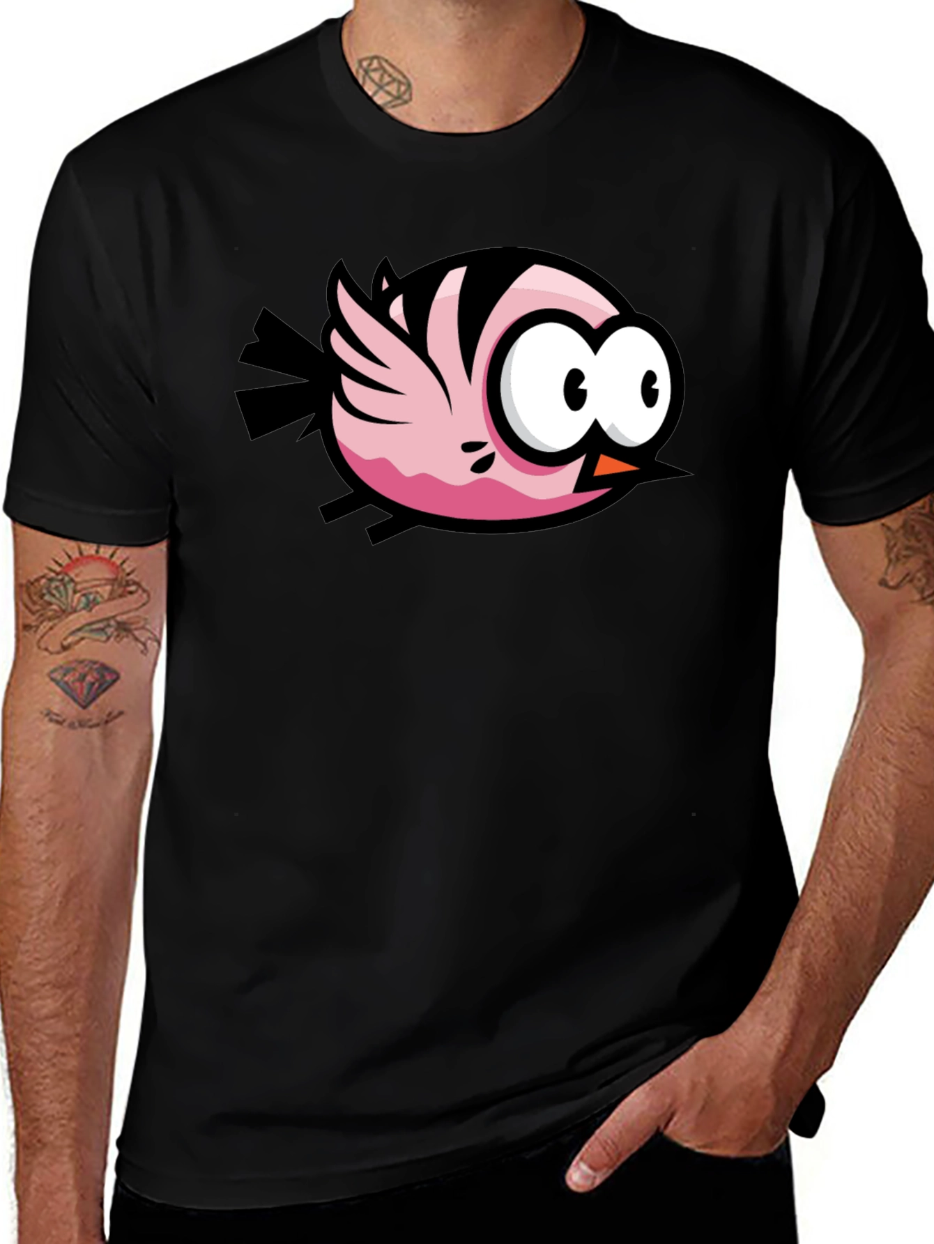 Cartoon Bird Graphic Black T-Shirt