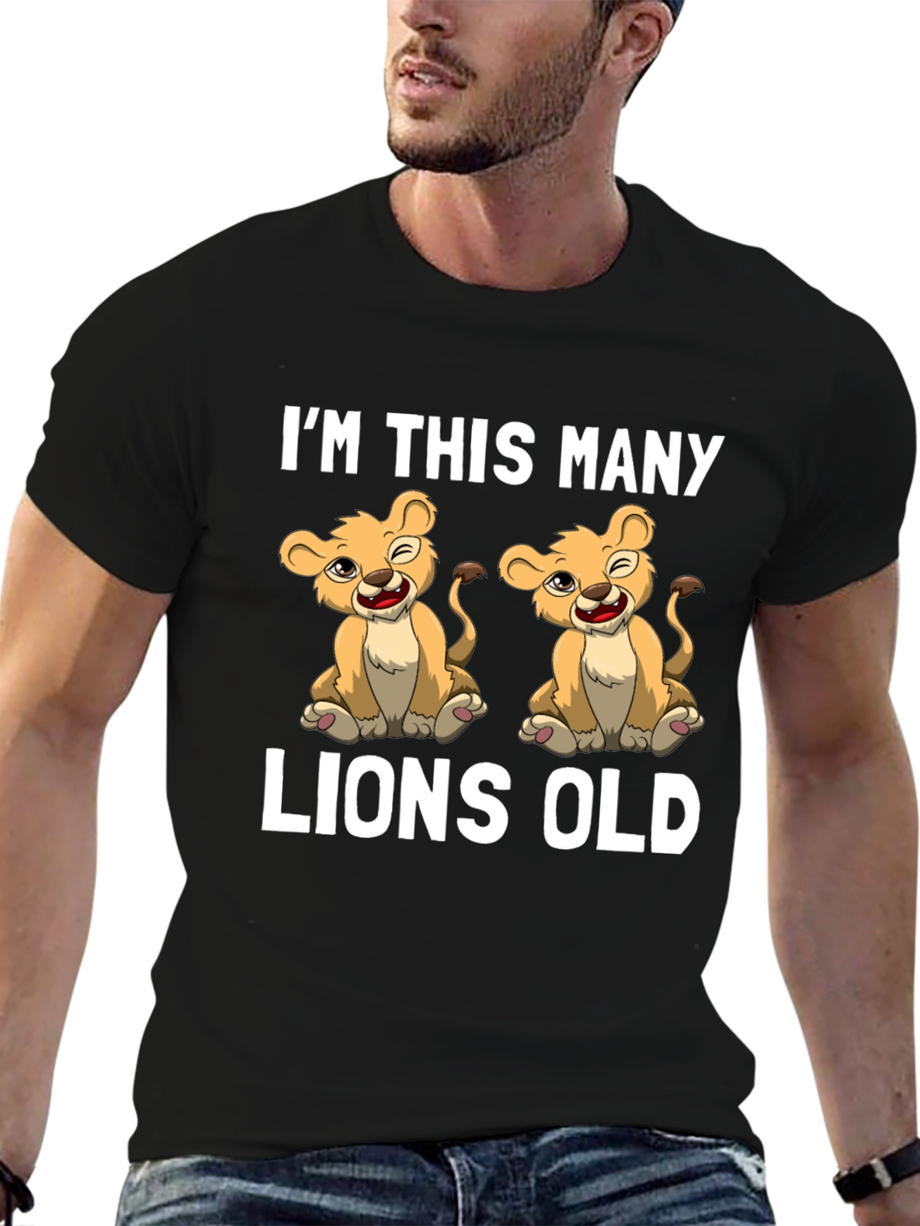 Funny Im This Many Lions Old Black Graphic Tee