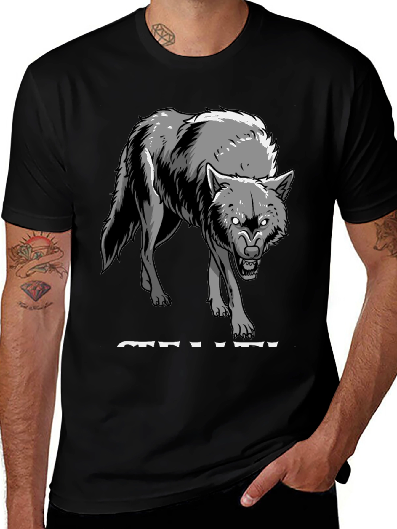 Mens Black Wolf Graphic Tee