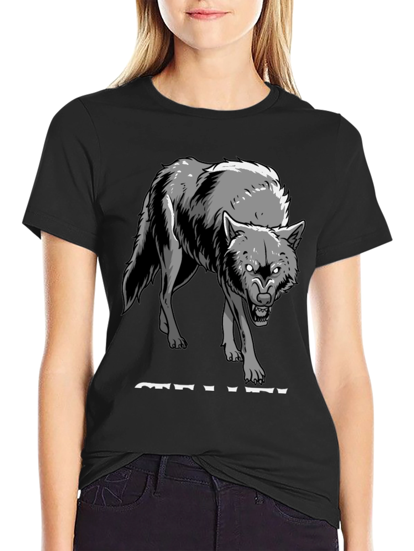 Mens Black Wolf Graphic Tee
