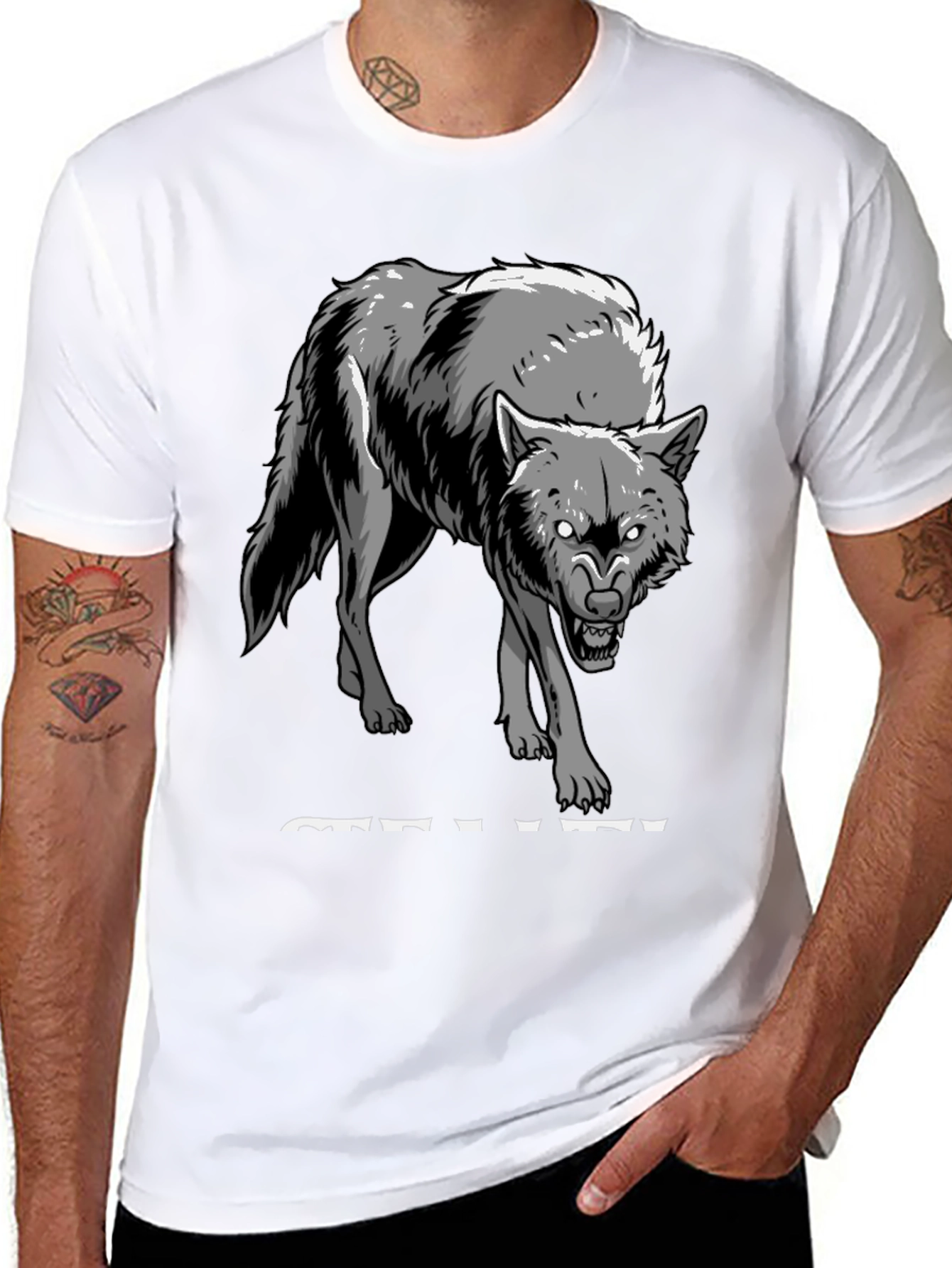 Mens Black Wolf Graphic Tee