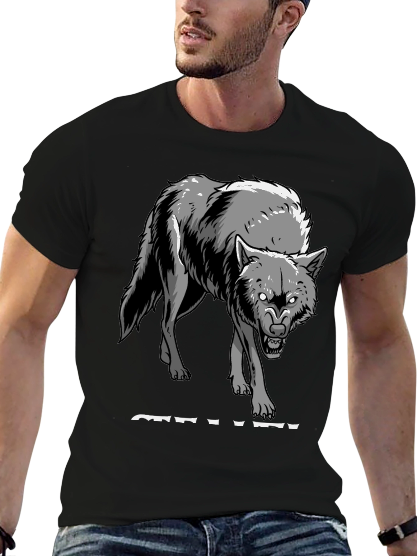 Mens Black Wolf Graphic Tee