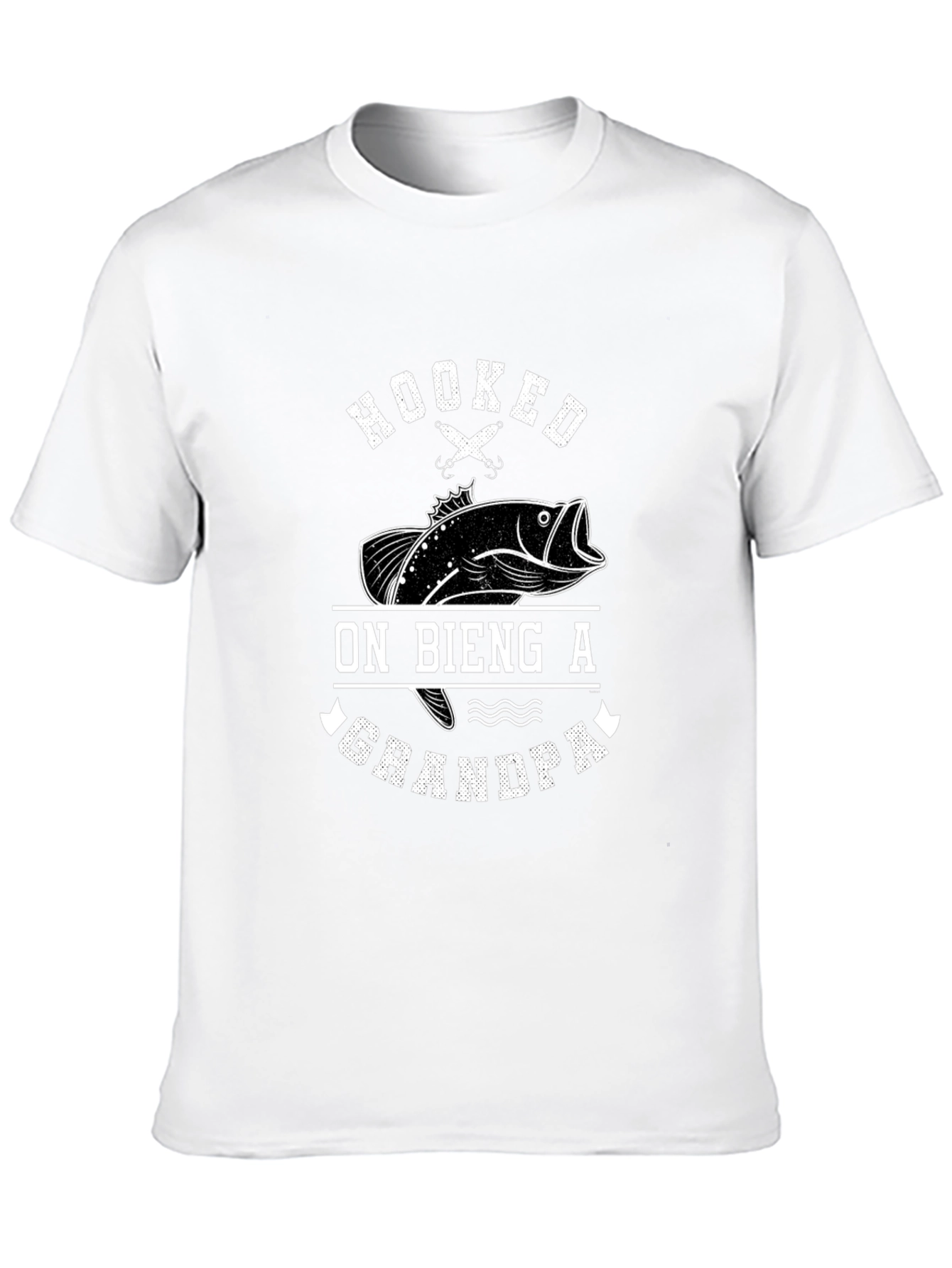 Hooked on Being a Grandpa Black Graphic T-Shirt