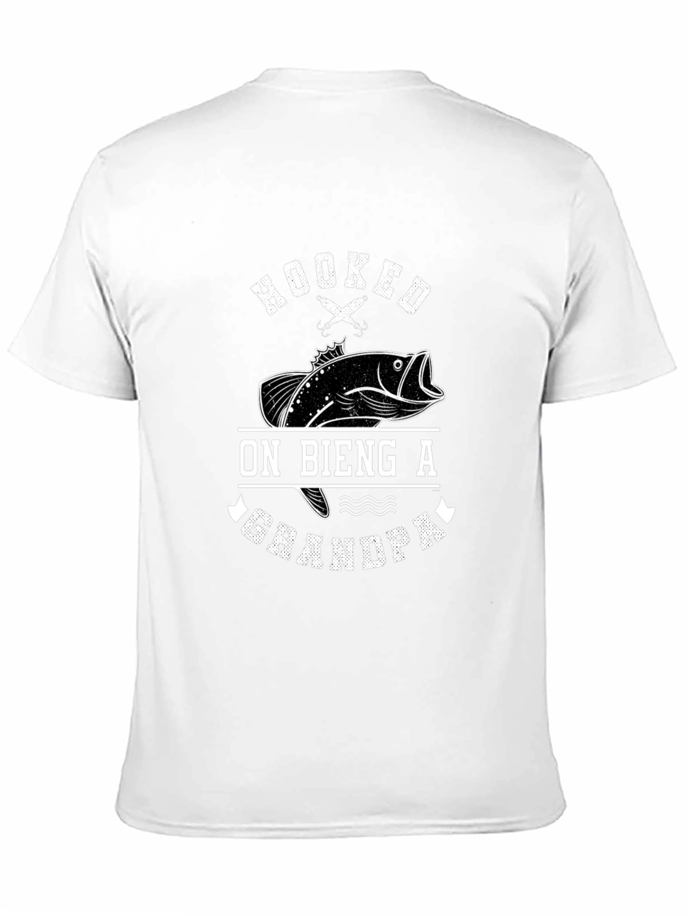 Hooked on Being a Grandpa Black Graphic T-Shirt