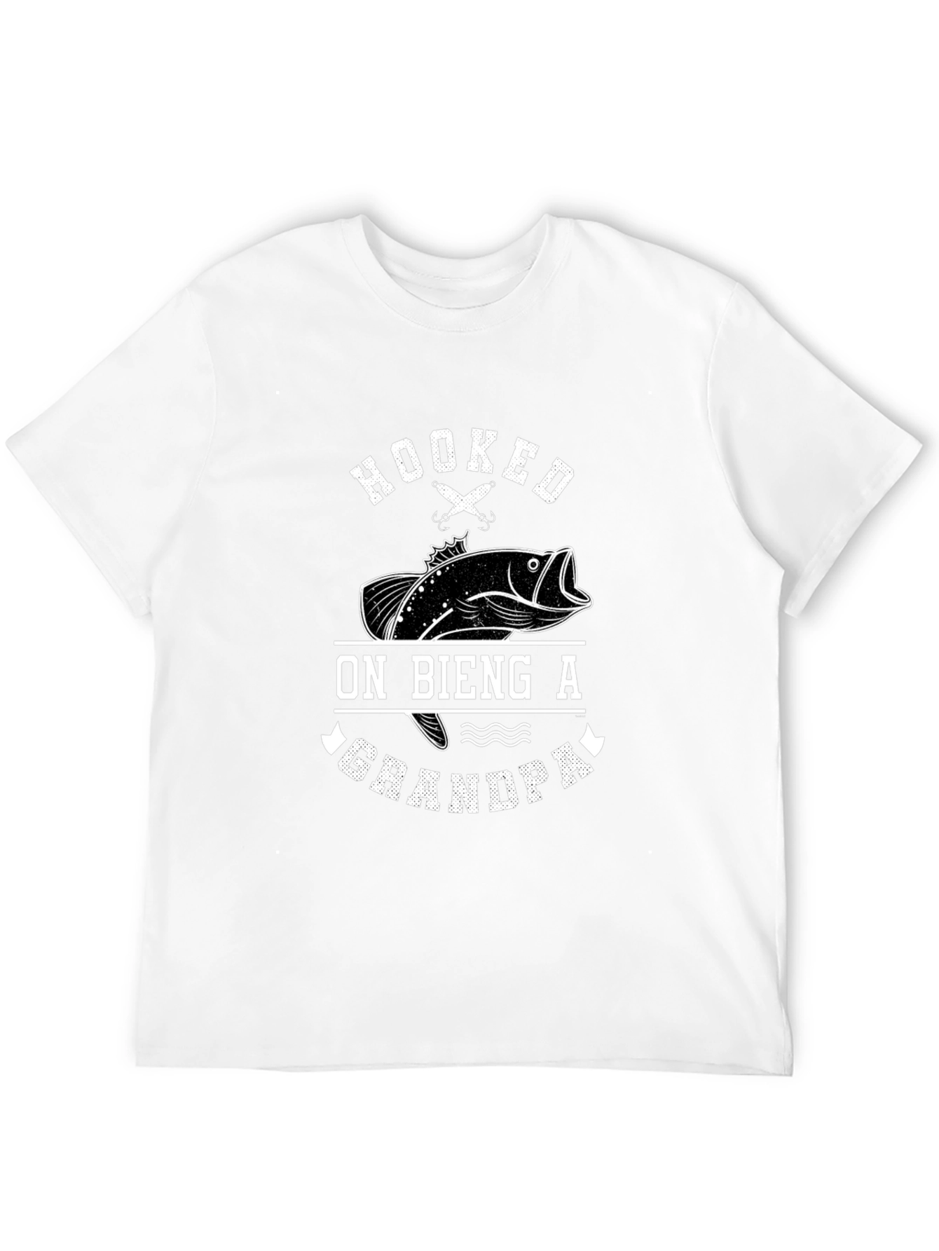 Hooked on Being a Grandpa Black Graphic T-Shirt