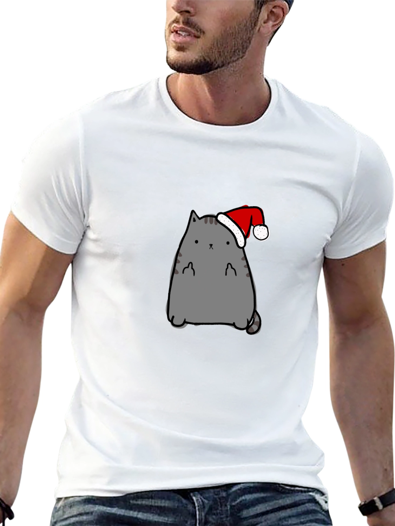 Festive Cat Graphic Tee - Holiday Fun!