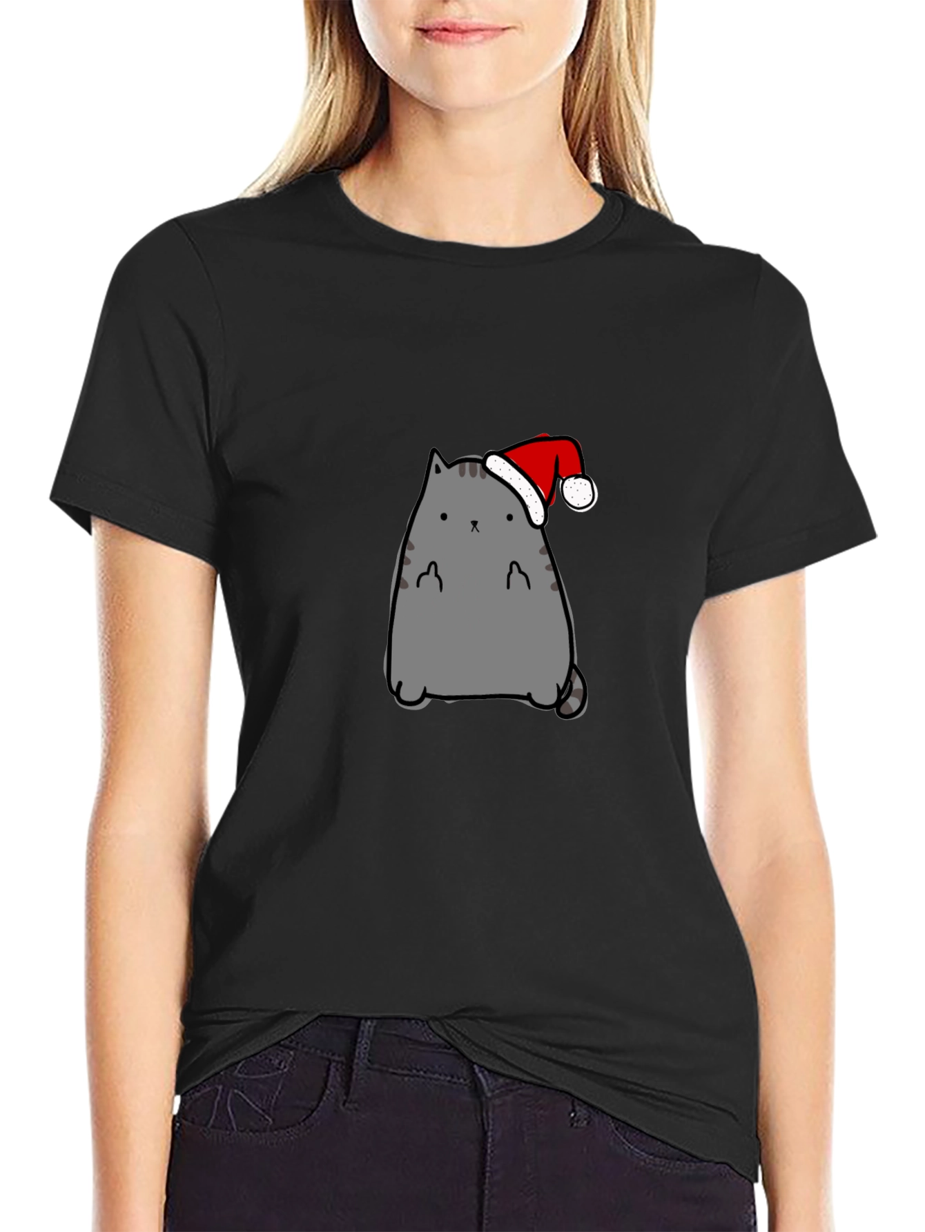 Festive Cat Graphic Tee - Holiday Fun!