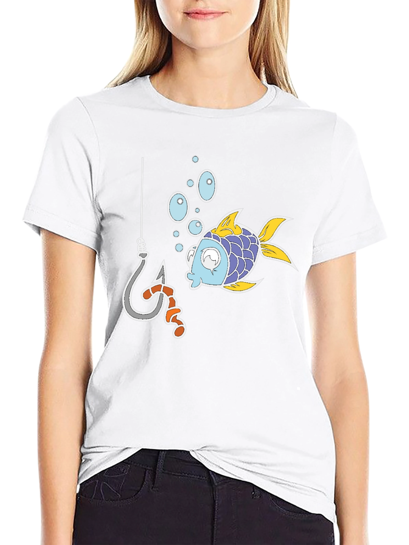 Funny Fish Hook Cartoon Graphic Tee
