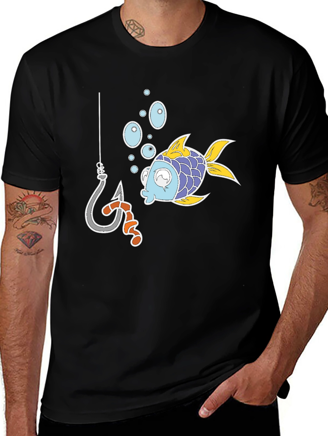 Funny Fish Hook Cartoon Graphic Tee
