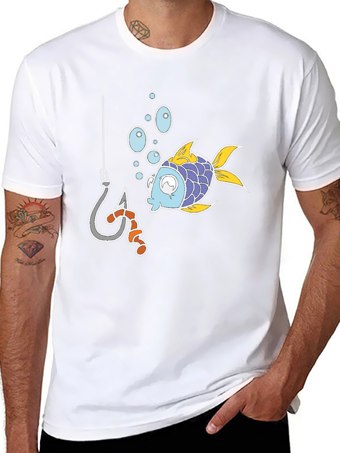 Funny Fish Hook Cartoon Graphic Tee