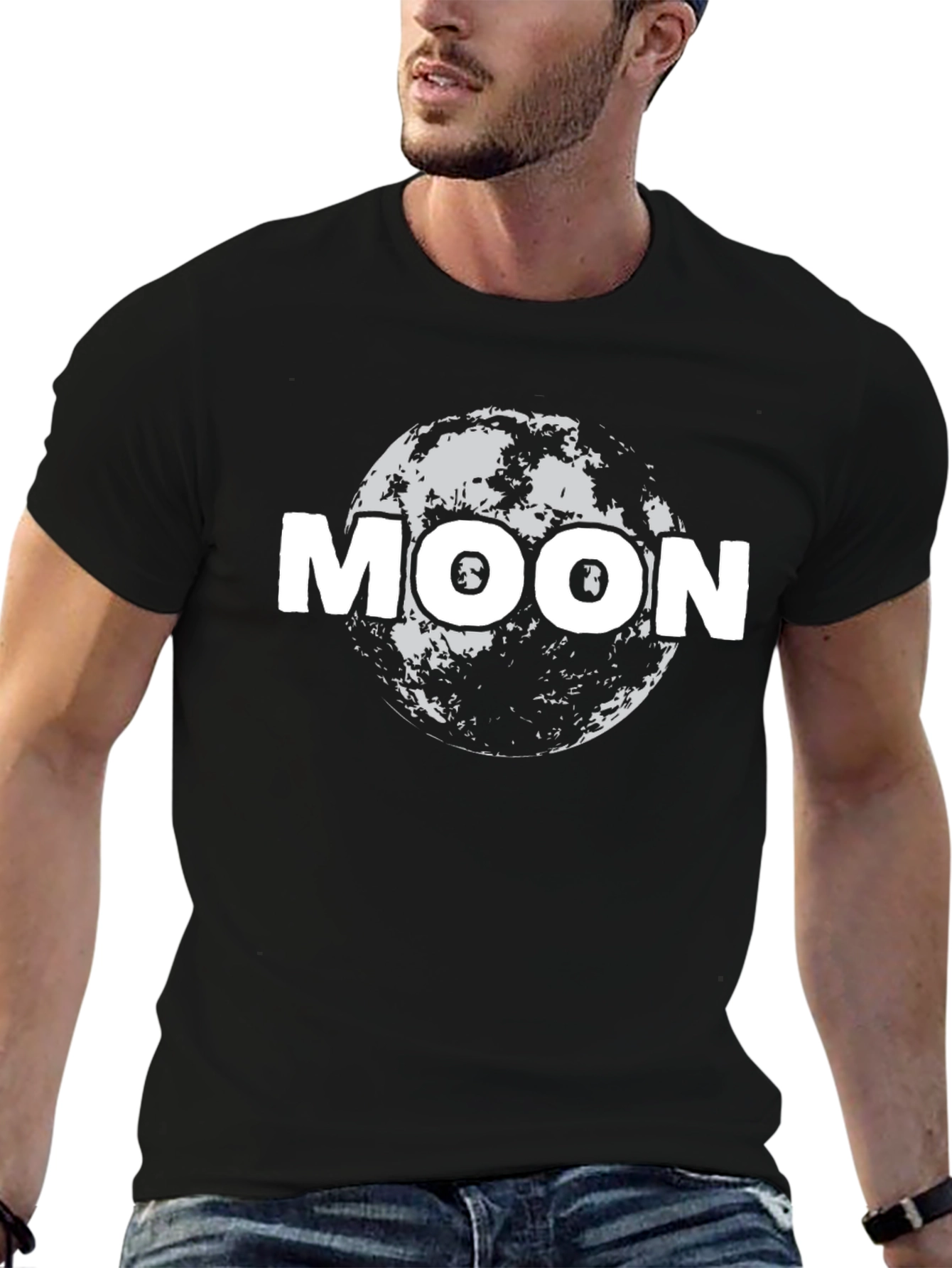 Moon Graphic Black T-Shirt - Space Design