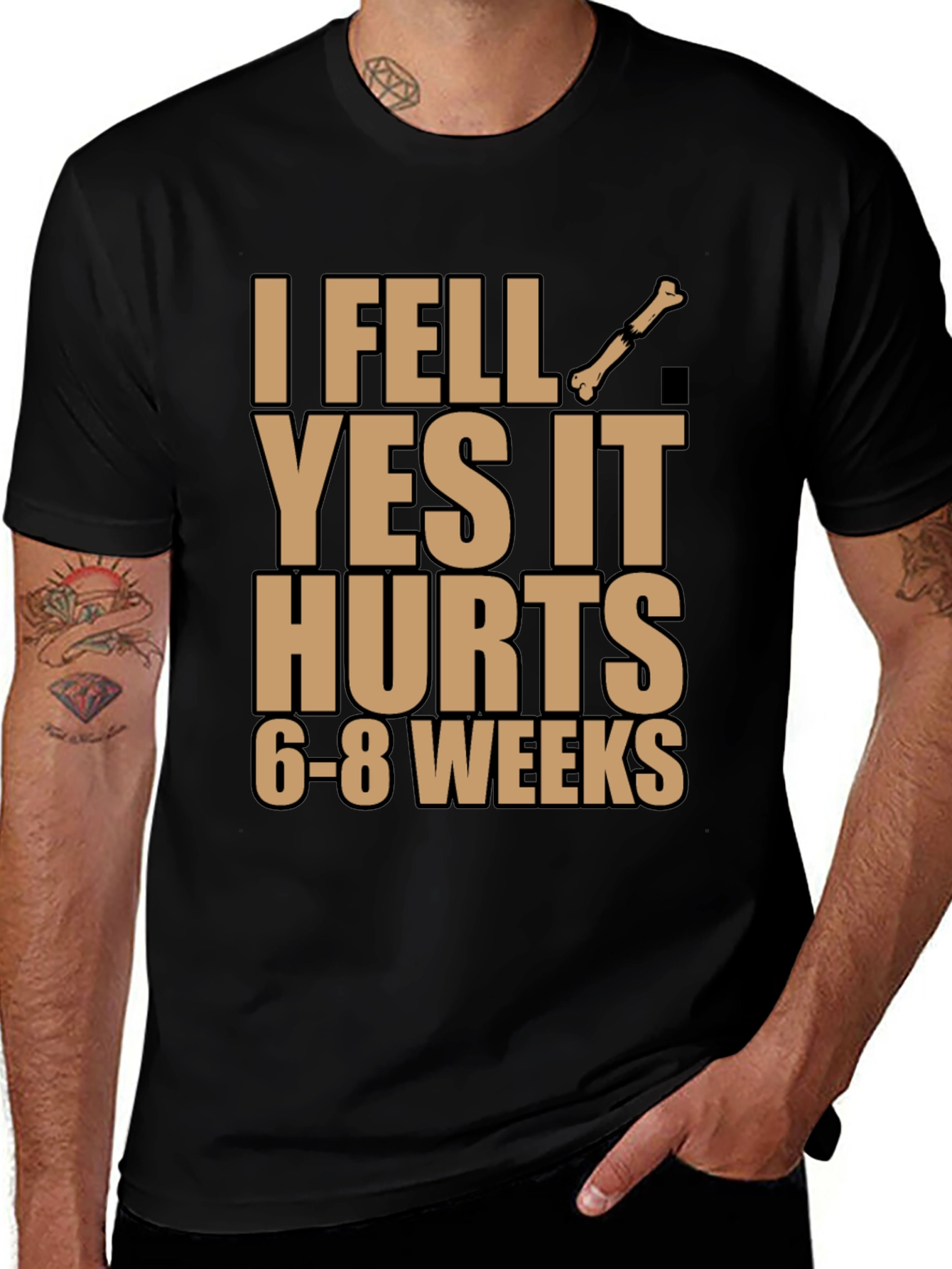I Fell Bone Humor Black T-Shirt