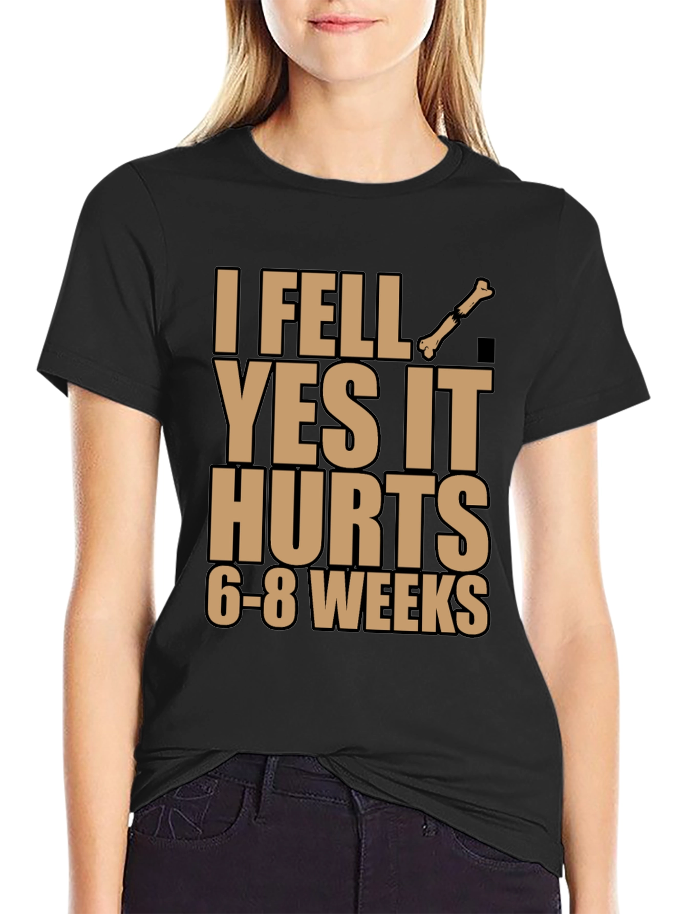 I Fell Bone Humor Black T-Shirt