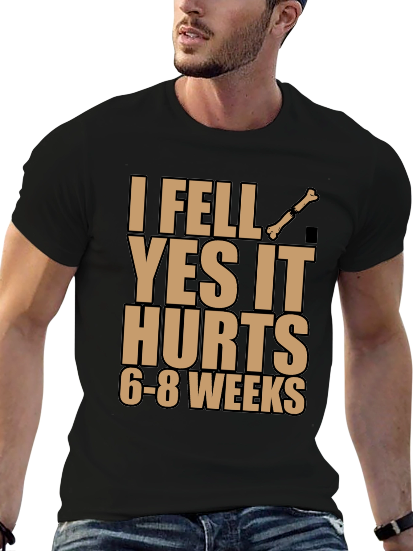 I Fell Bone Humor Black T-Shirt