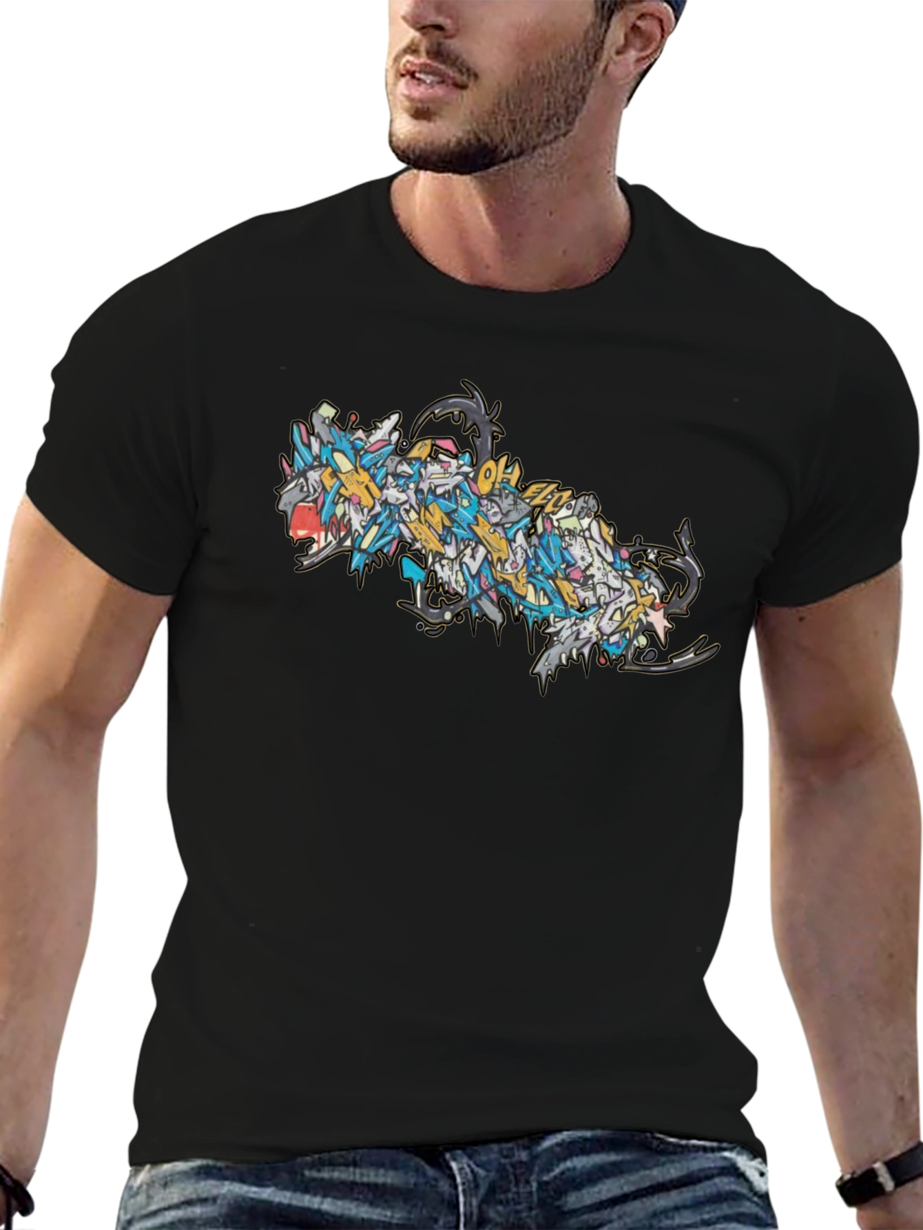 Abstract Dragon Graphic Black T-Shirt