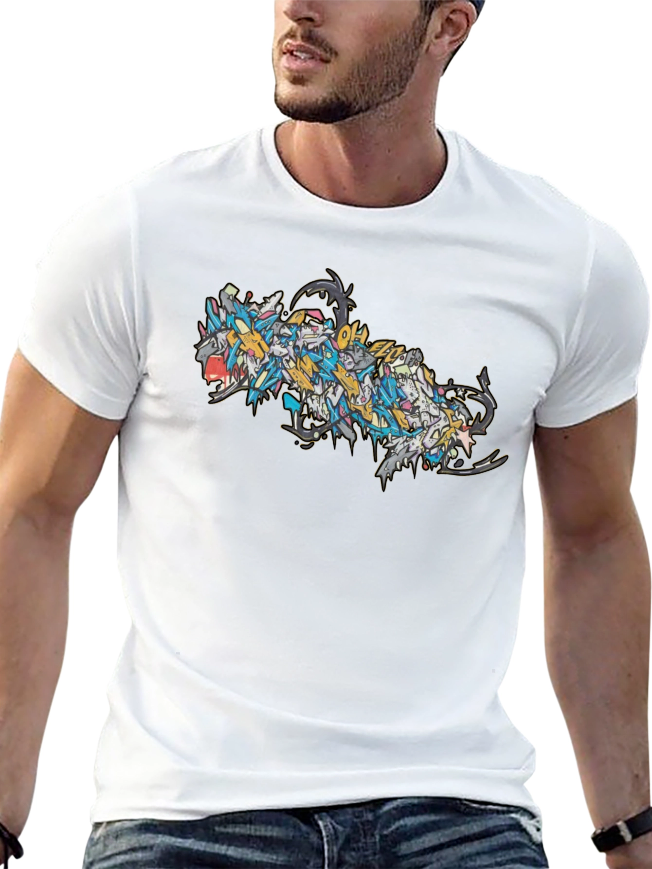 Abstract Dragon Graphic Black T-Shirt