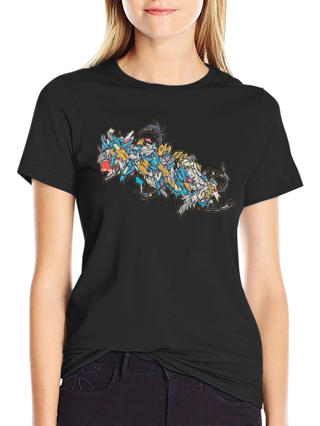 Abstract Dragon Graphic Black T-Shirt