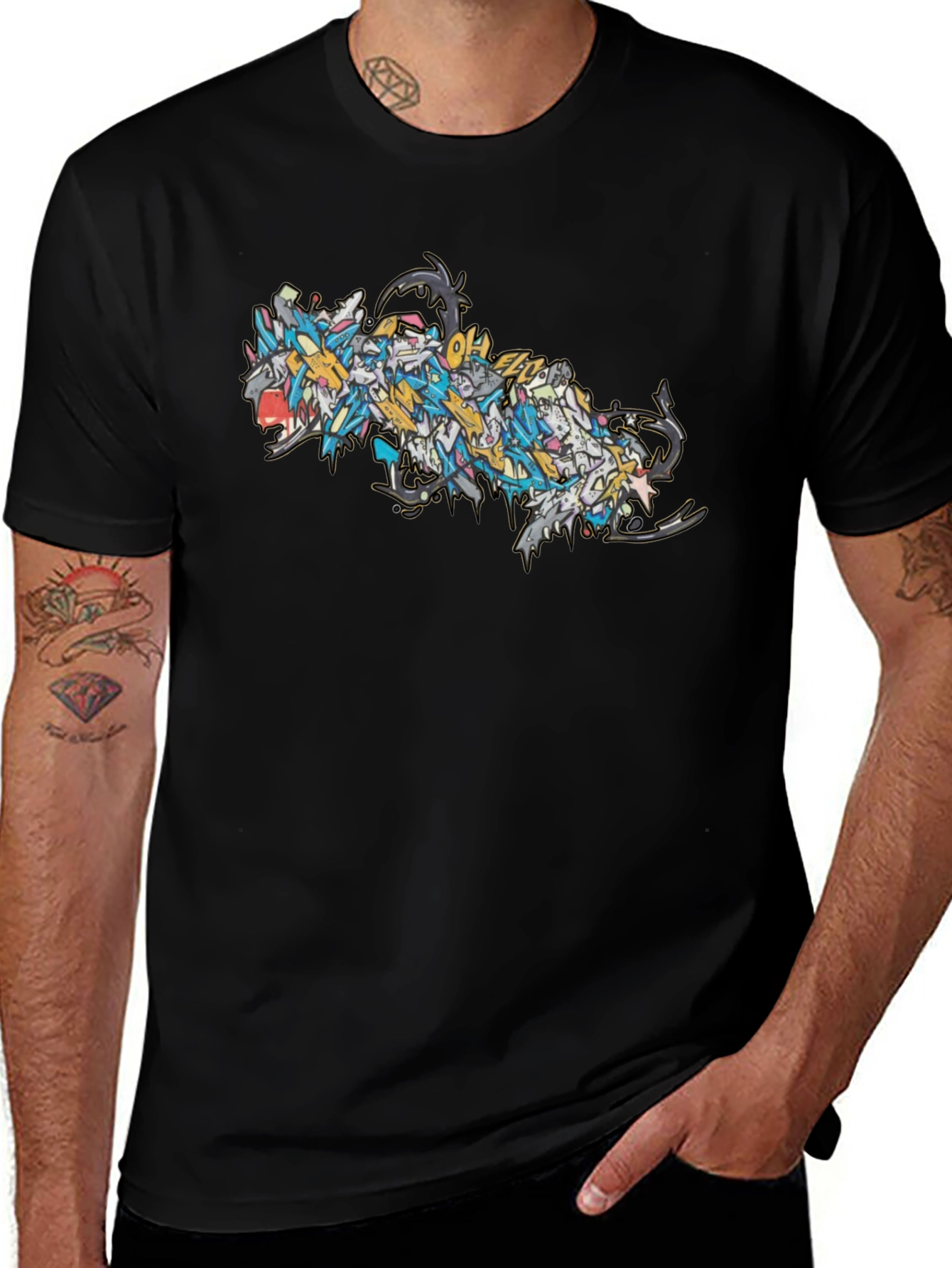 Abstract Dragon Graphic Black T-Shirt