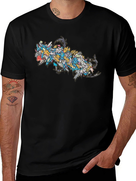 Abstract Dragon Graphic Black T-Shirt