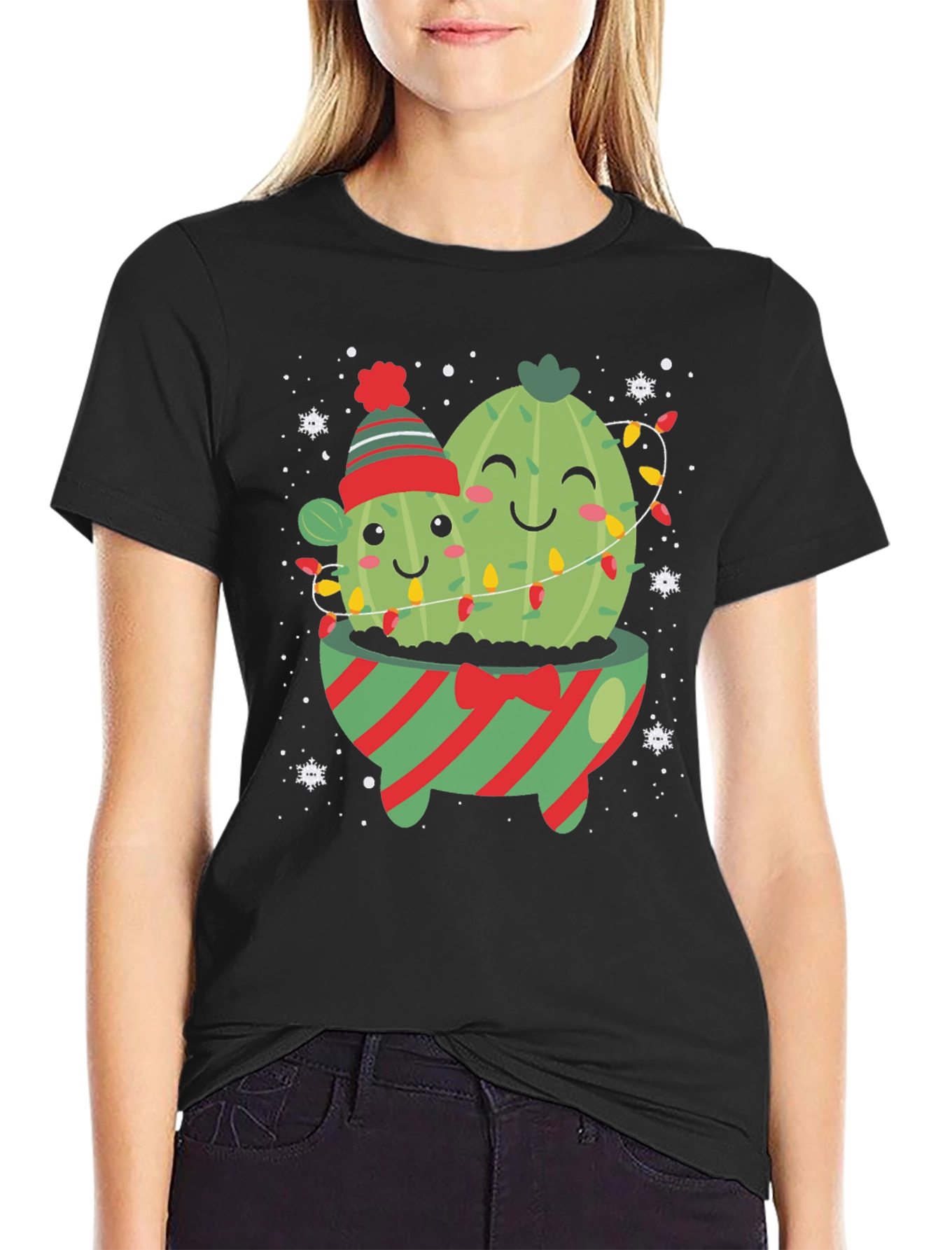 Festive Cactus Graphic Tee - Holiday Cheer!