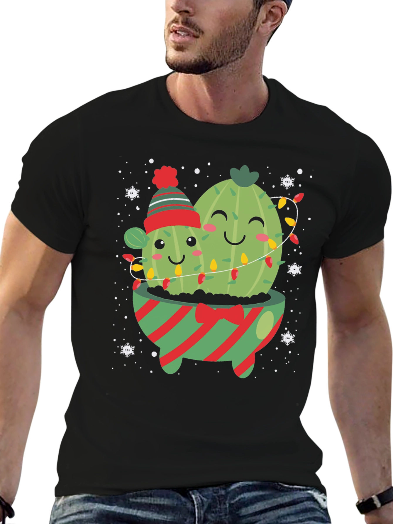 Festive Cactus Graphic Tee - Holiday Cheer!