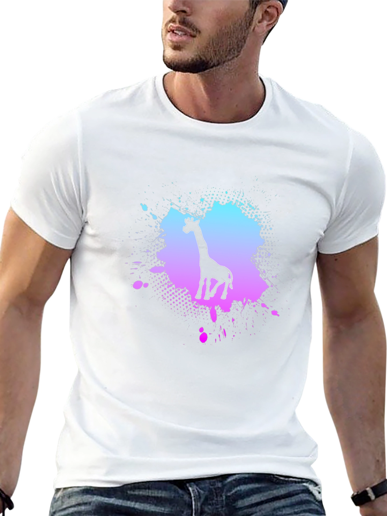 Giraffe Graphic Print Crew Neck T-Shirt